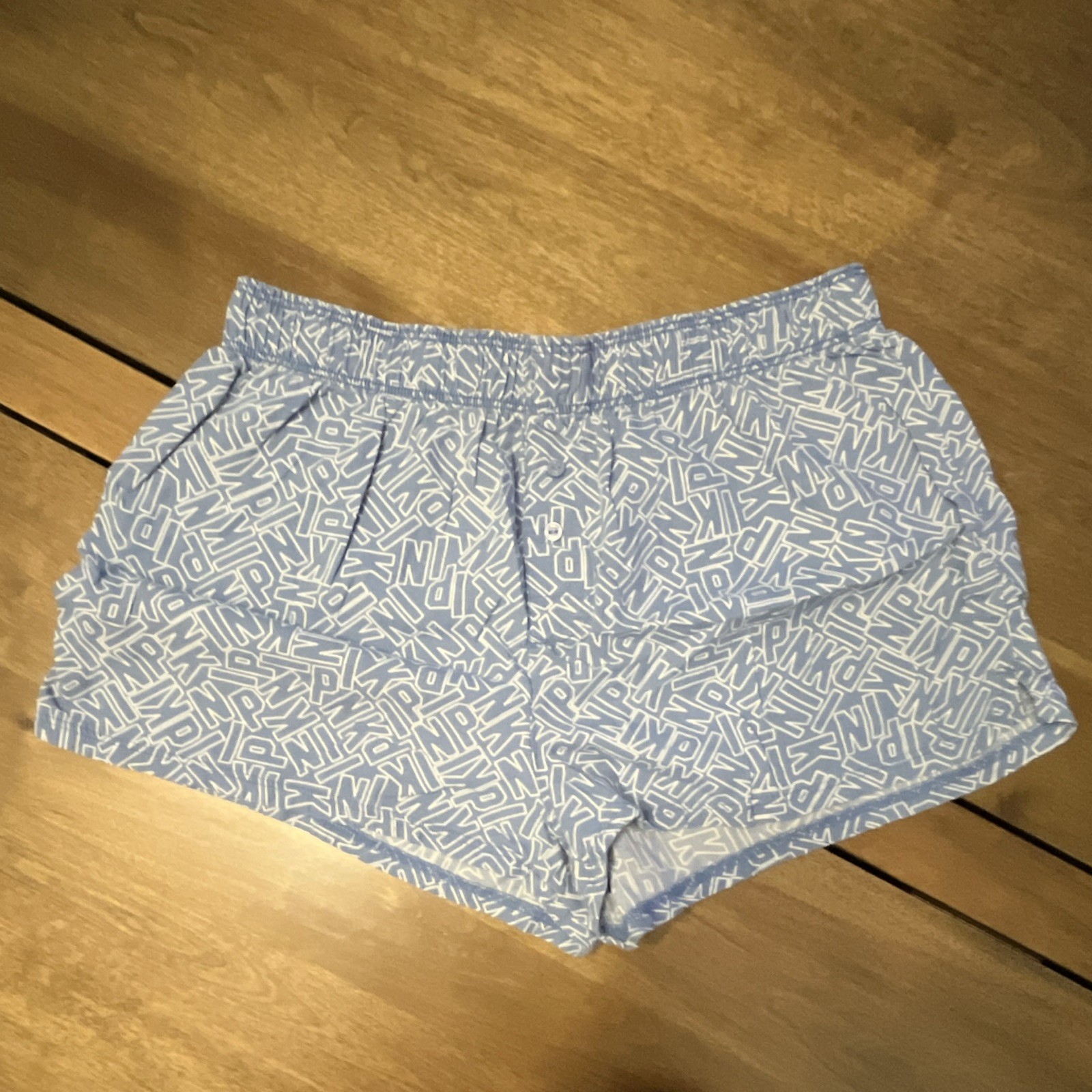 PINK Victoria’s Secret XS Blue/White Logo Print Sleep Shorts Drawstring Waist
