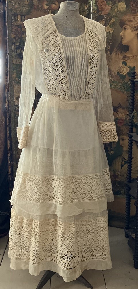 Edwardian Sheer Net and Lace Dress Excellent