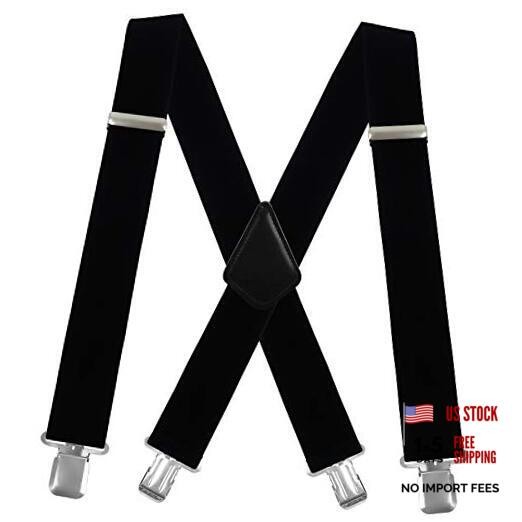 Men’s X-Back 2 Inches Wide Heavy Duty Clips Adjustable Suspenders Black