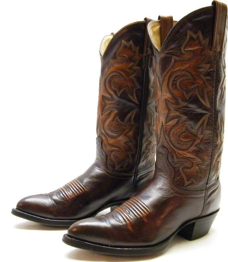 MENS J CHISHOLM BROWN LEATHER COWBOY WESTERN BOOTS SZ 7 D 7D MADE IN THE USA