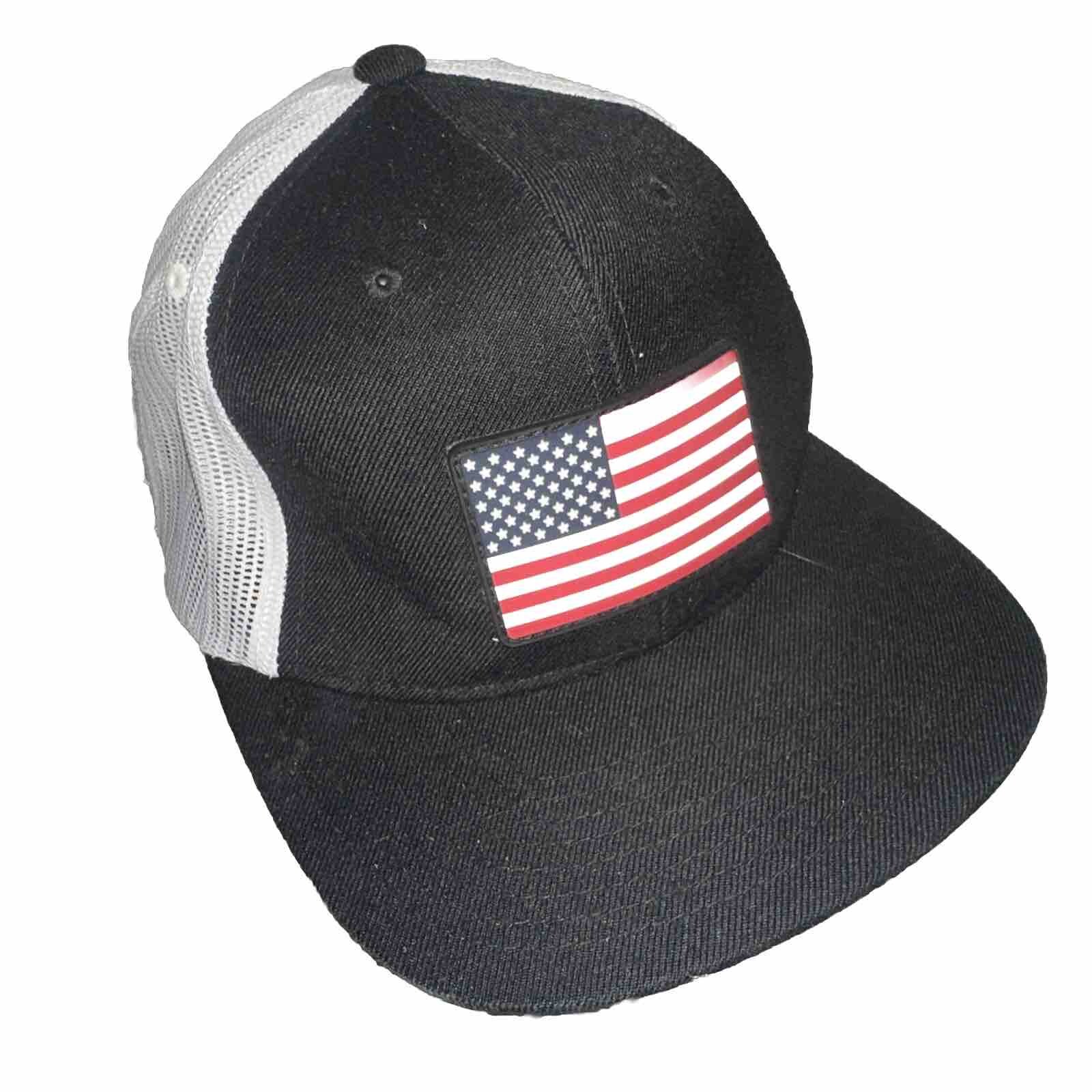 Branded Bills USA Flag PVC SnapBack Trucker Hat Cap Black White Mesh Style 200