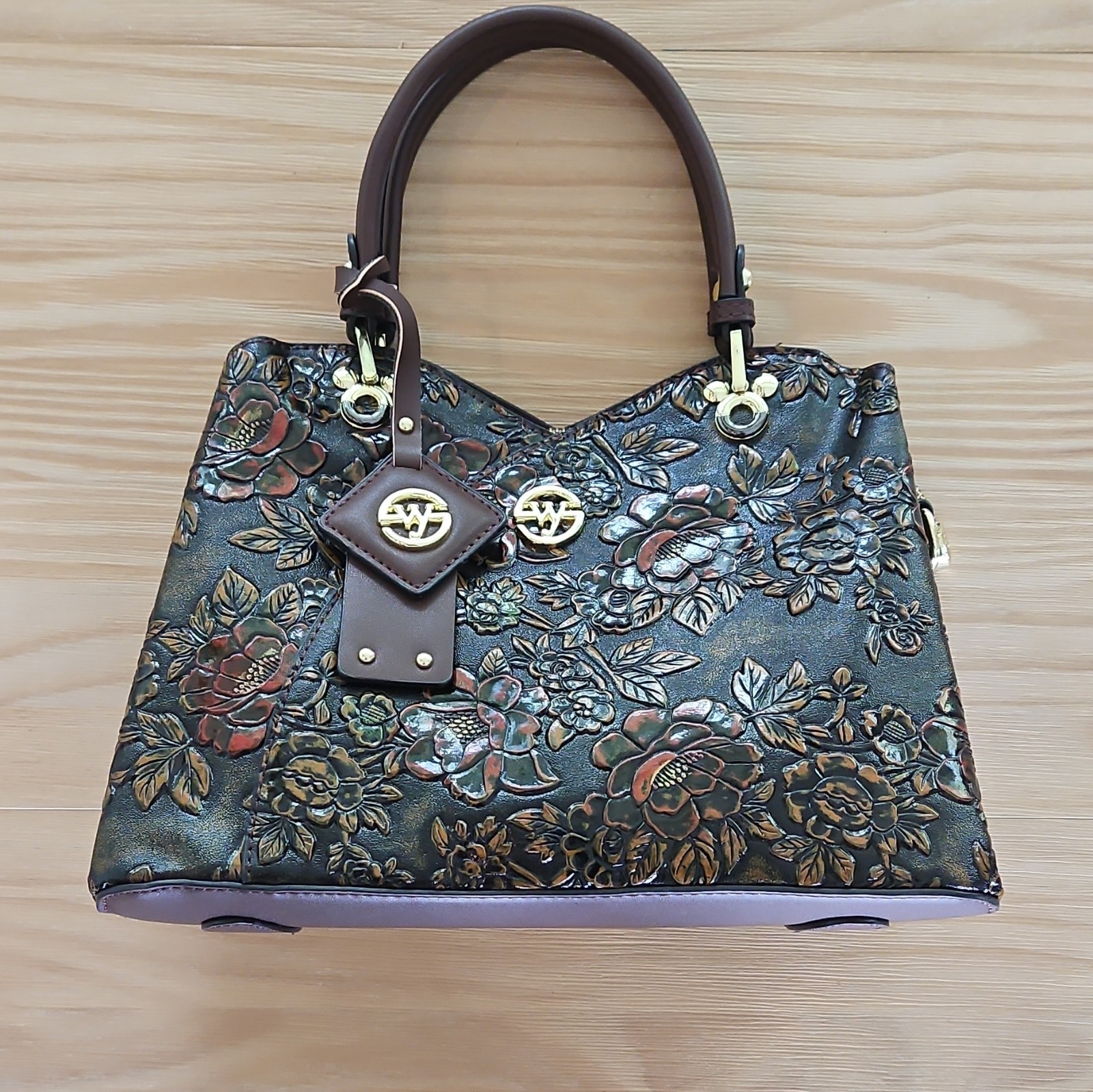Vintage Style Flower Pattern Handbag, PU Leather Bag, Fashion Crossbody Bag