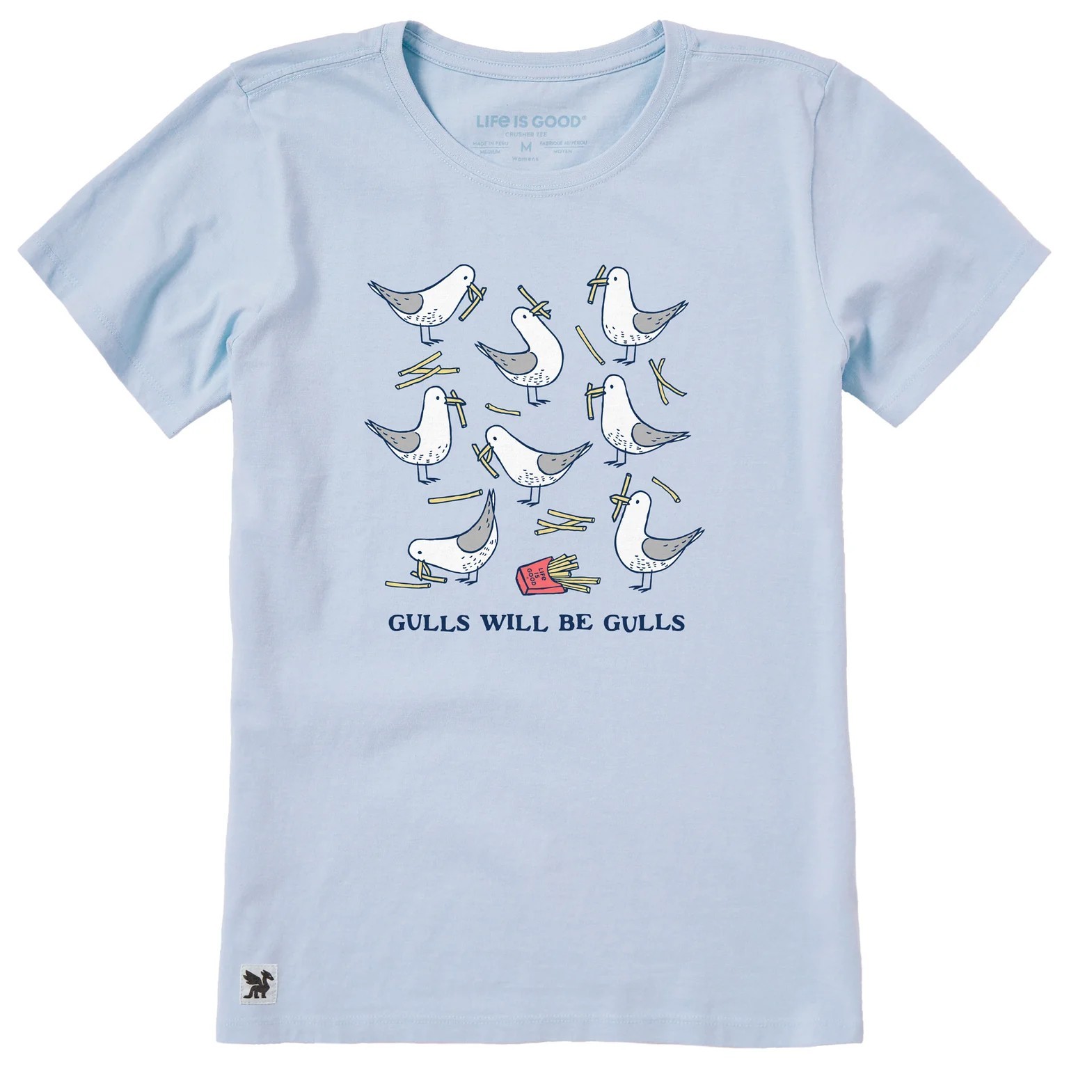 Life is Good. Women’s Gulls Will Be Gulls Short Sleeve Crusher Tee, Glacier Blue