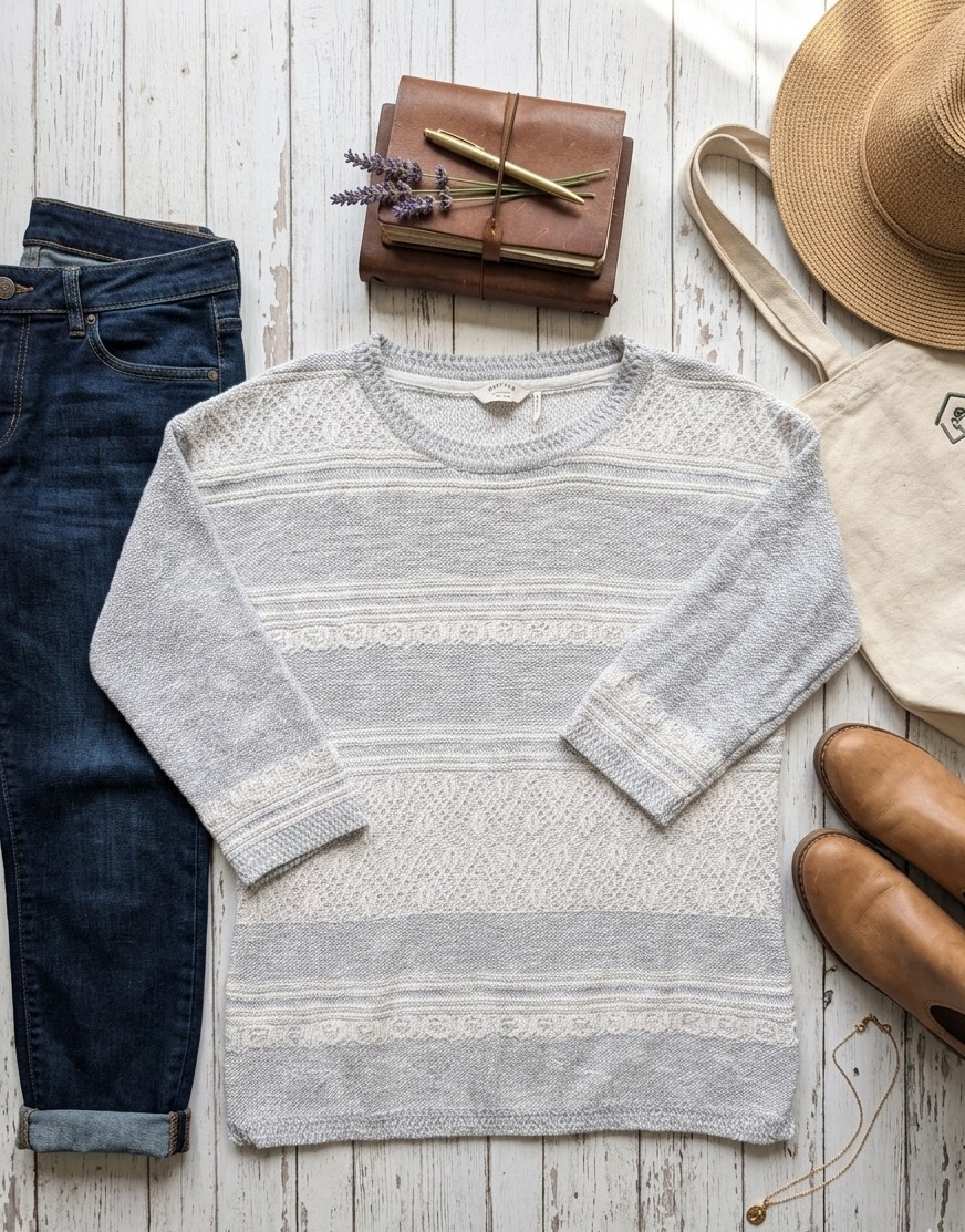 Fat Face Grey Marl Textured Knit Jumper – Size 12