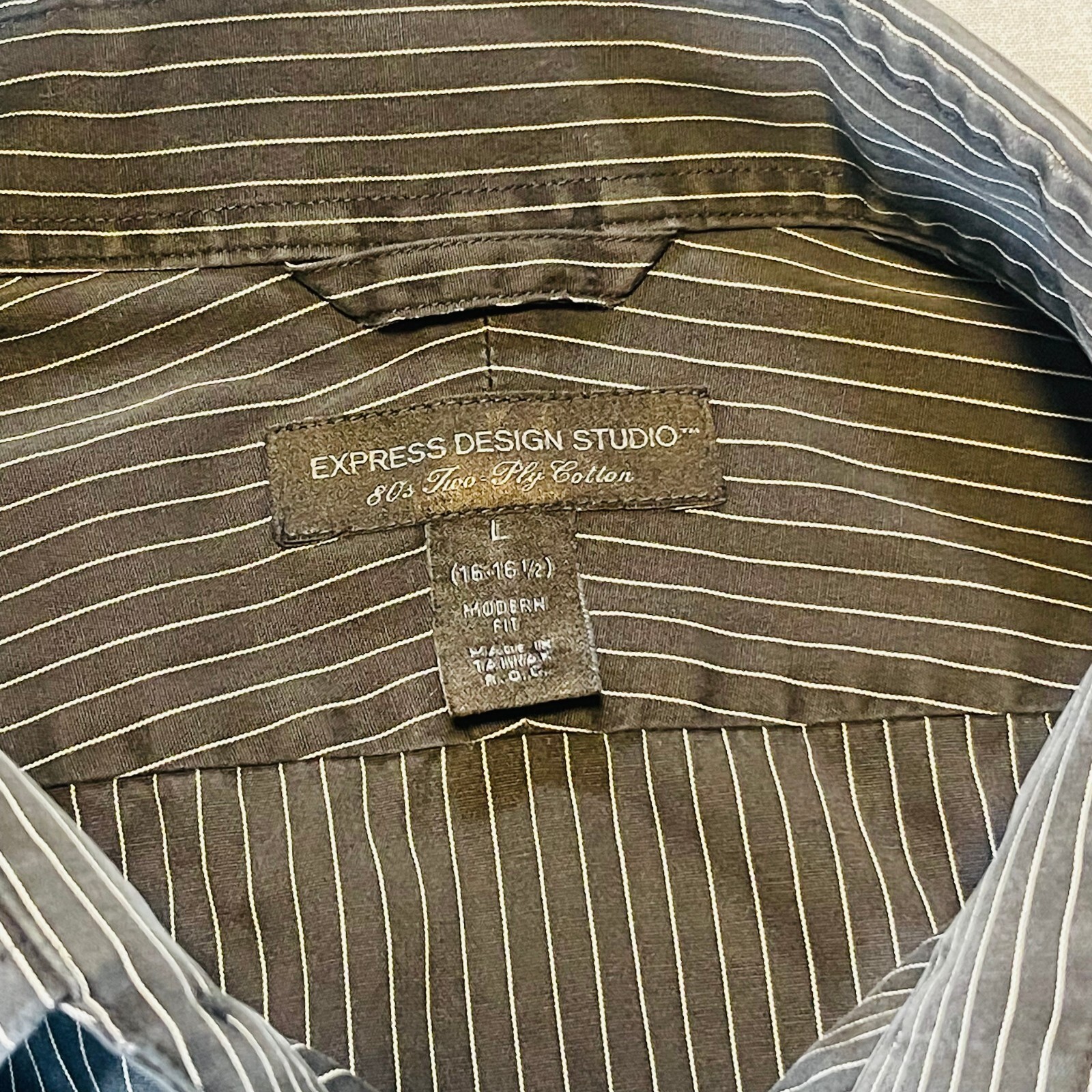 Express Design Studio Mens L Black Striped Button Down Shirt Modern Fit Y2K