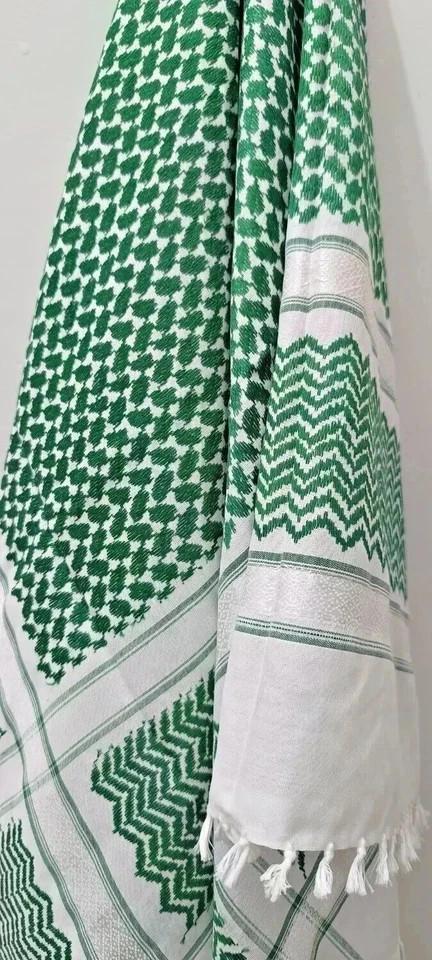 Green & White Arab Shemagh Keffiyeh Scarf | Traditional Desert Head scarf