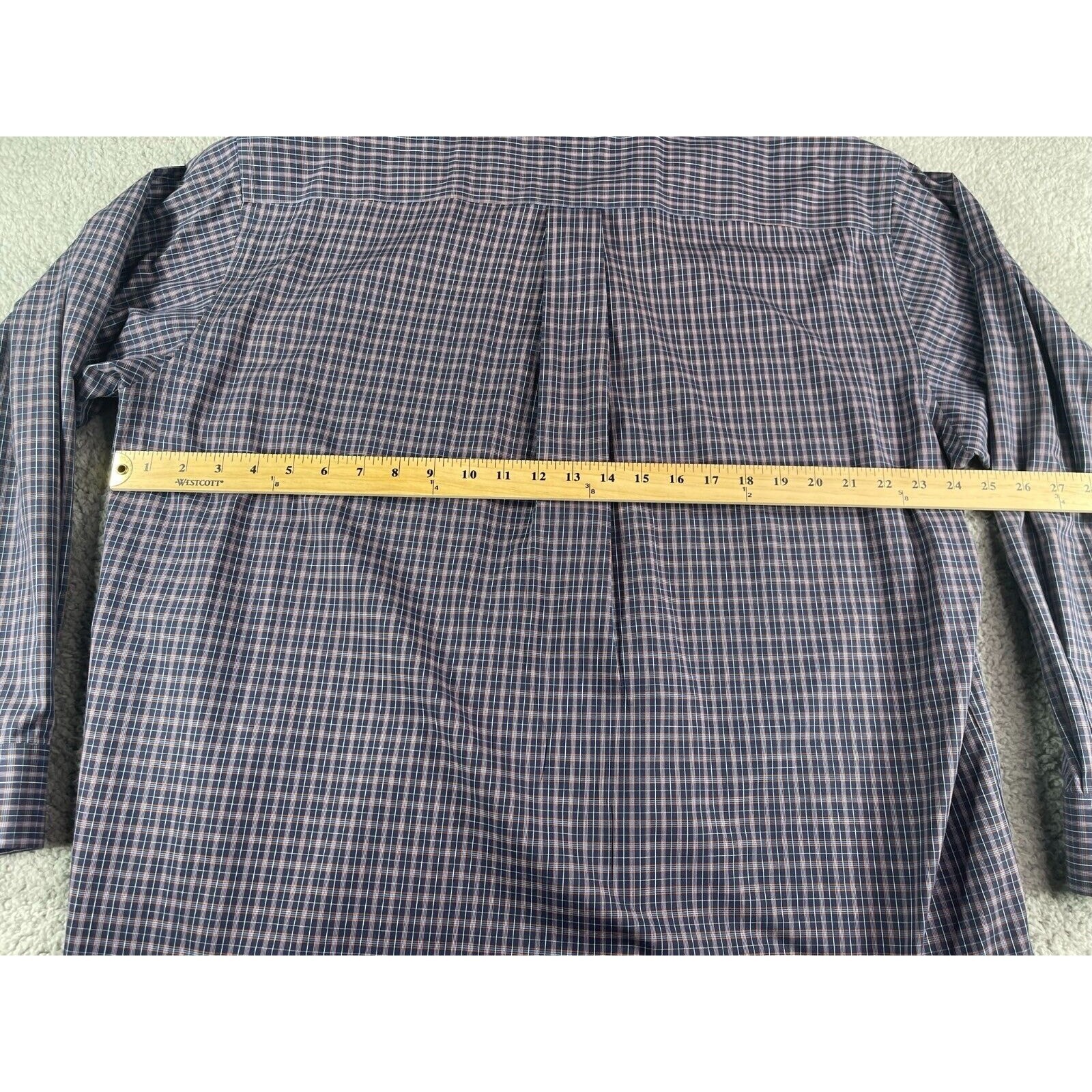 Nautica Shirt Mens 34 / 35 Button Down 17.5 in Blue Purple Plaid Non Iron Cotton