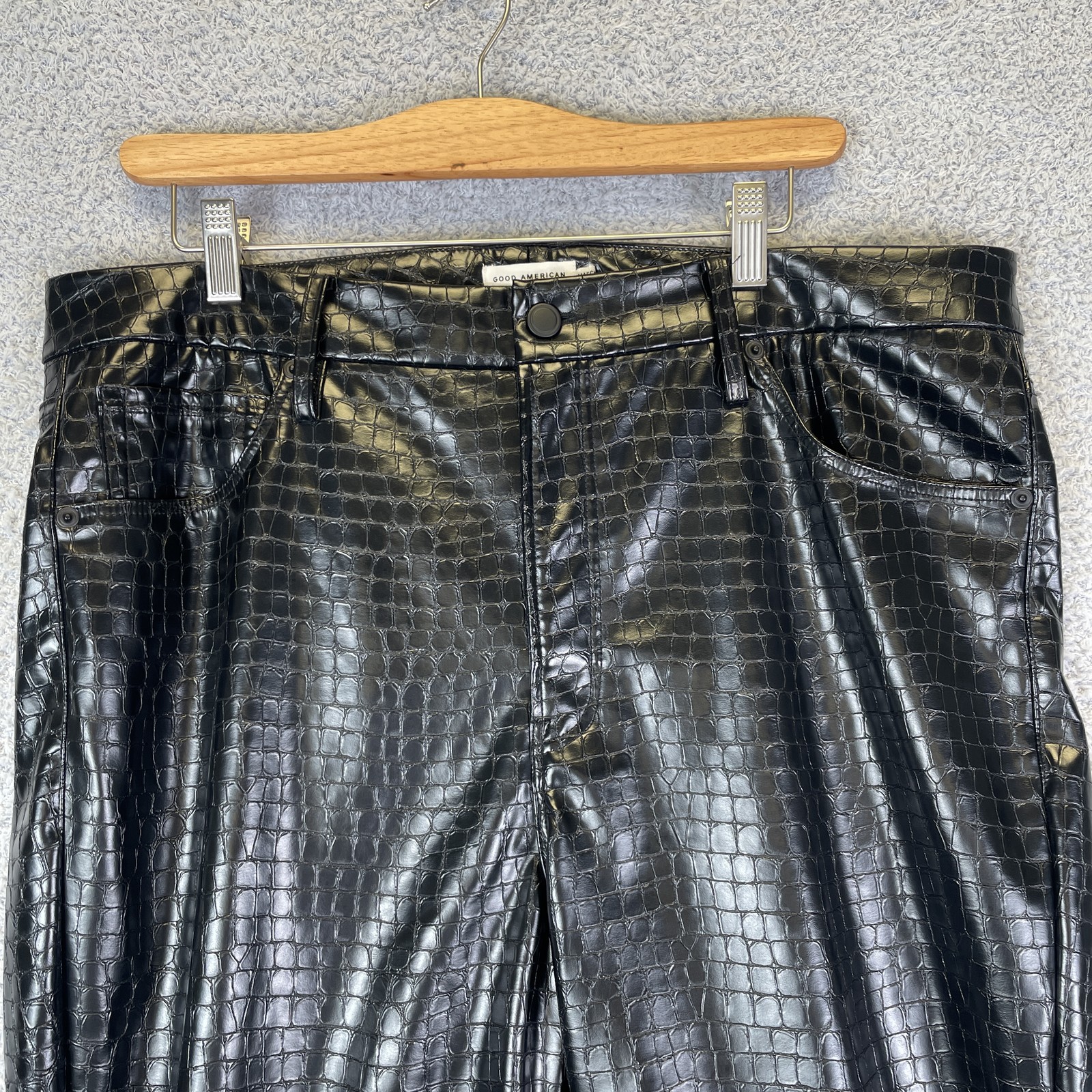 Good American Good Legs Croc Embossed Faux Leather Flare Pants Size 14 Black