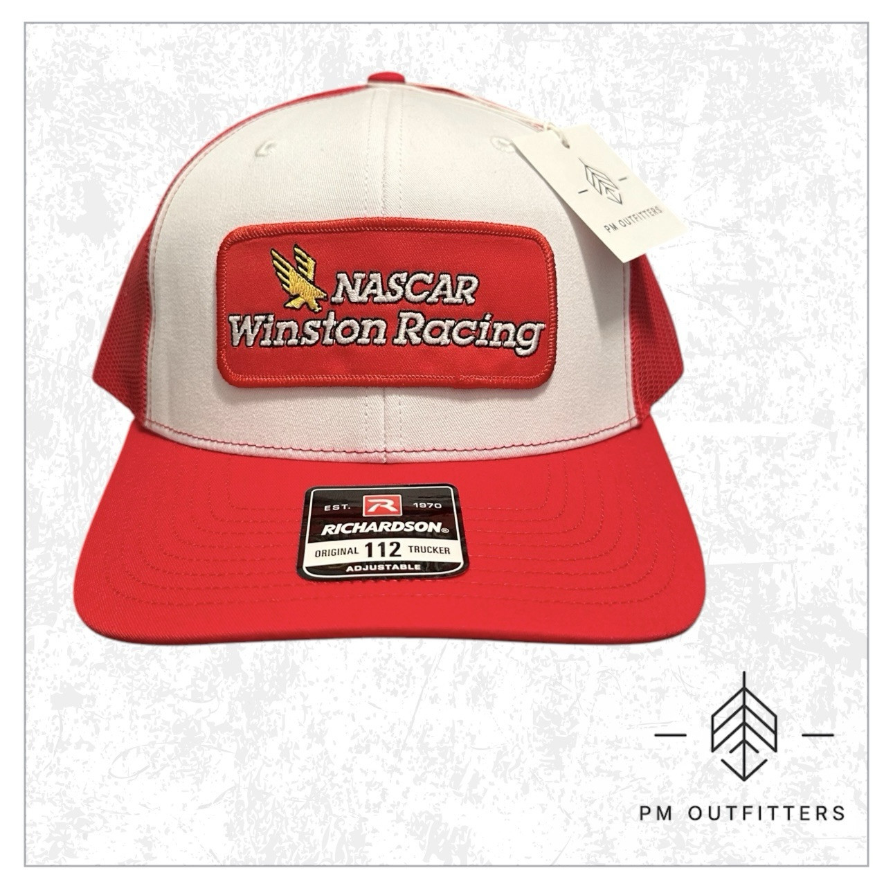 Nascar Winston Racing Retro Embroidered Patch on Richardson 112 Red & White Hat