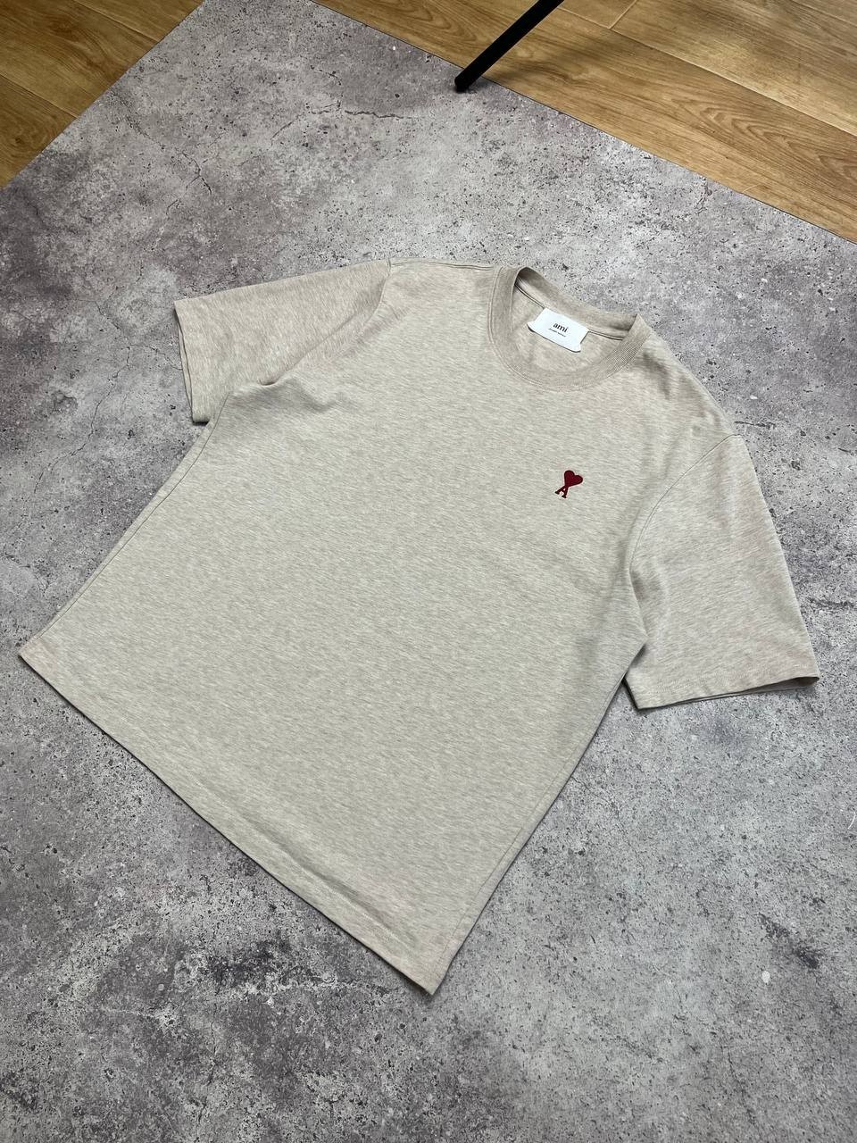 AMI Paris Small Logo Biege Cotton T-Shirt Size M
