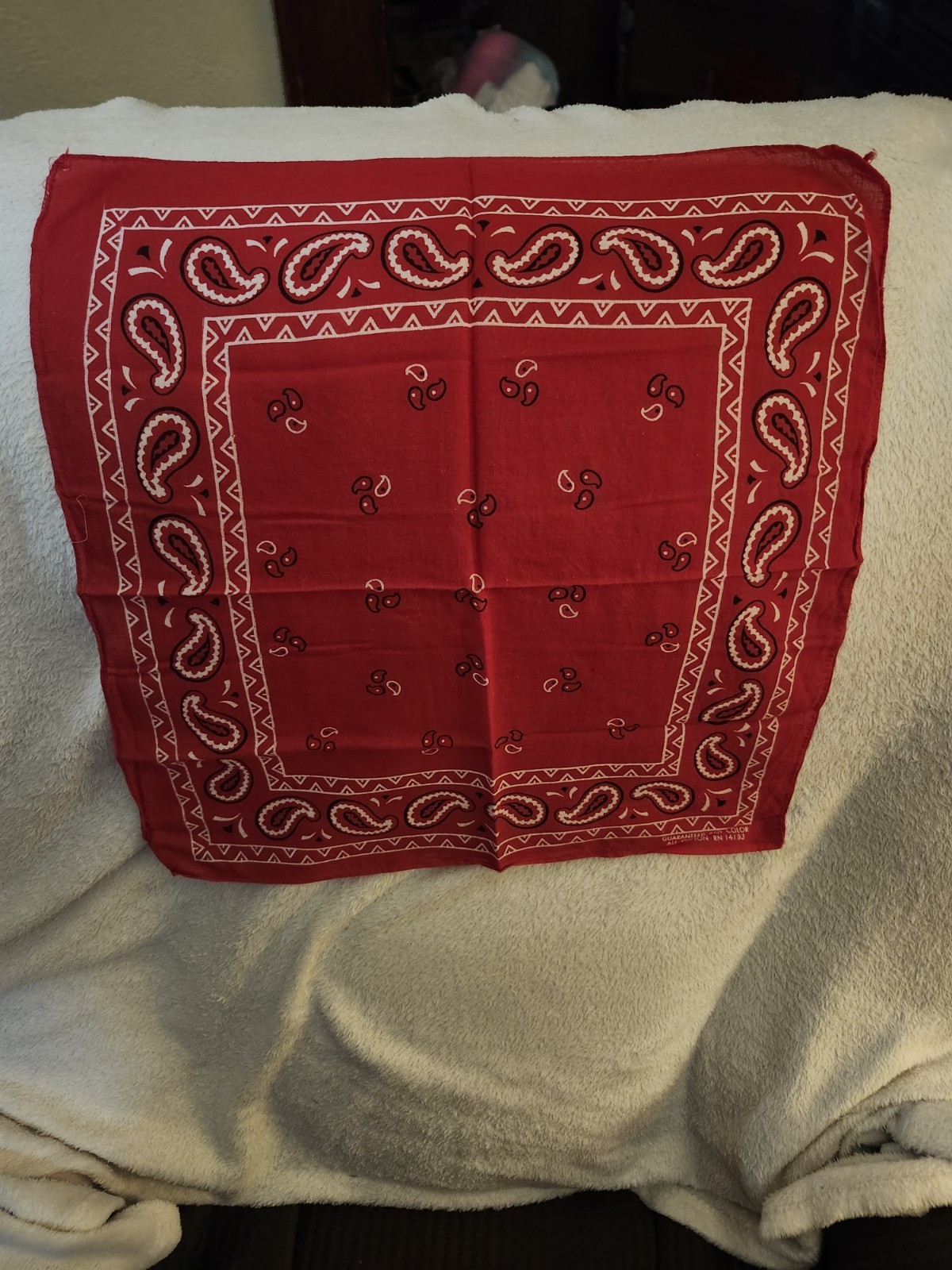1960s Fast Color Red RN 141832 Hankerchief Bandana 16 1/2 x17 1/2 inches