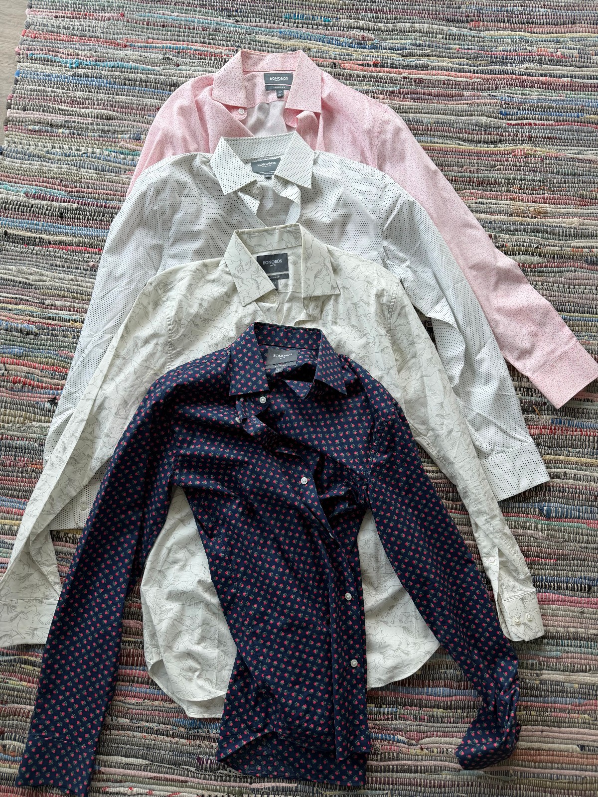 Set of 4 Bonobos Pattern Dress Shirts – Mens – 15 1/2 – 35 Blue white pink