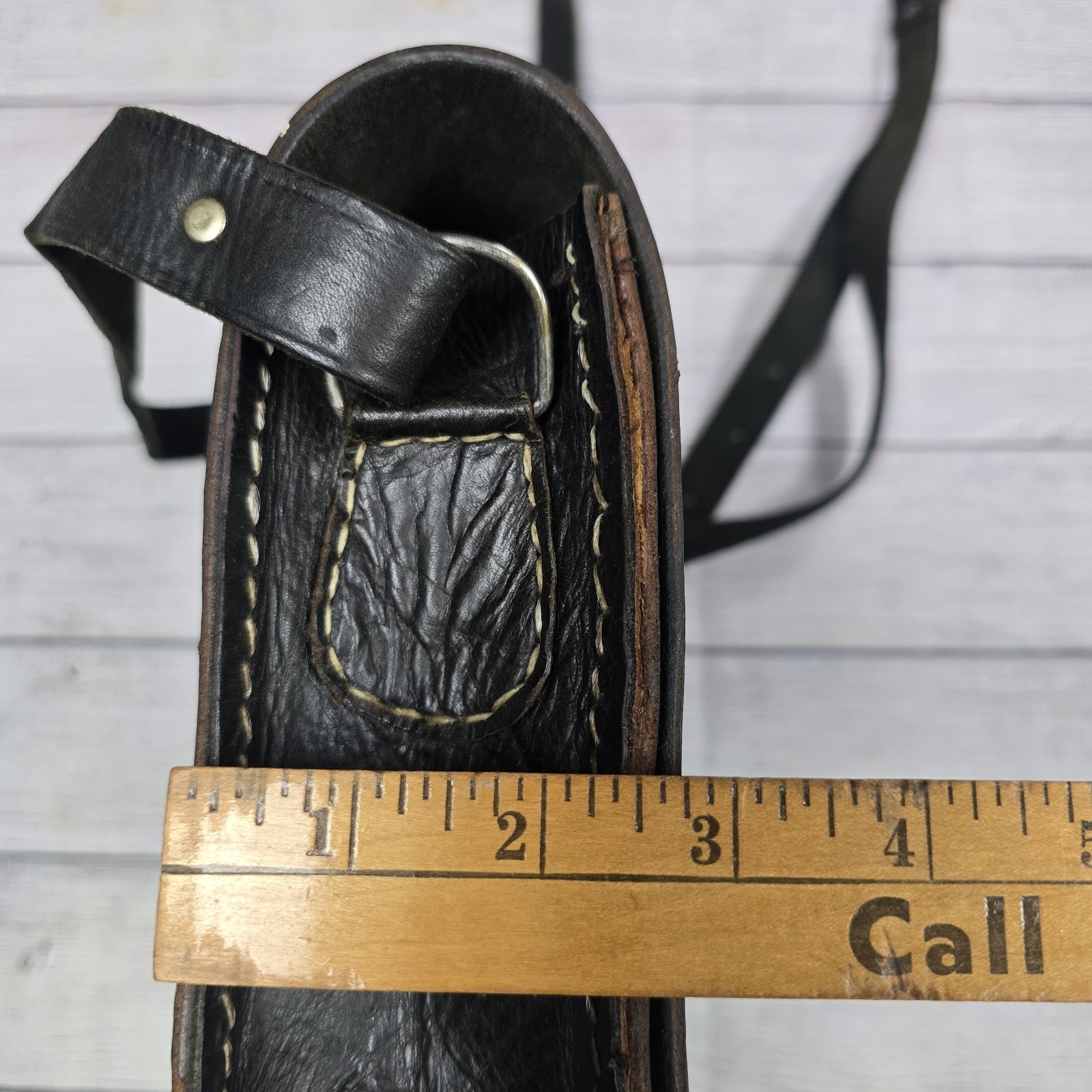 Embossed Tooled Leather Crossbody Bag Floral Flap Closure Black Handmade Boho