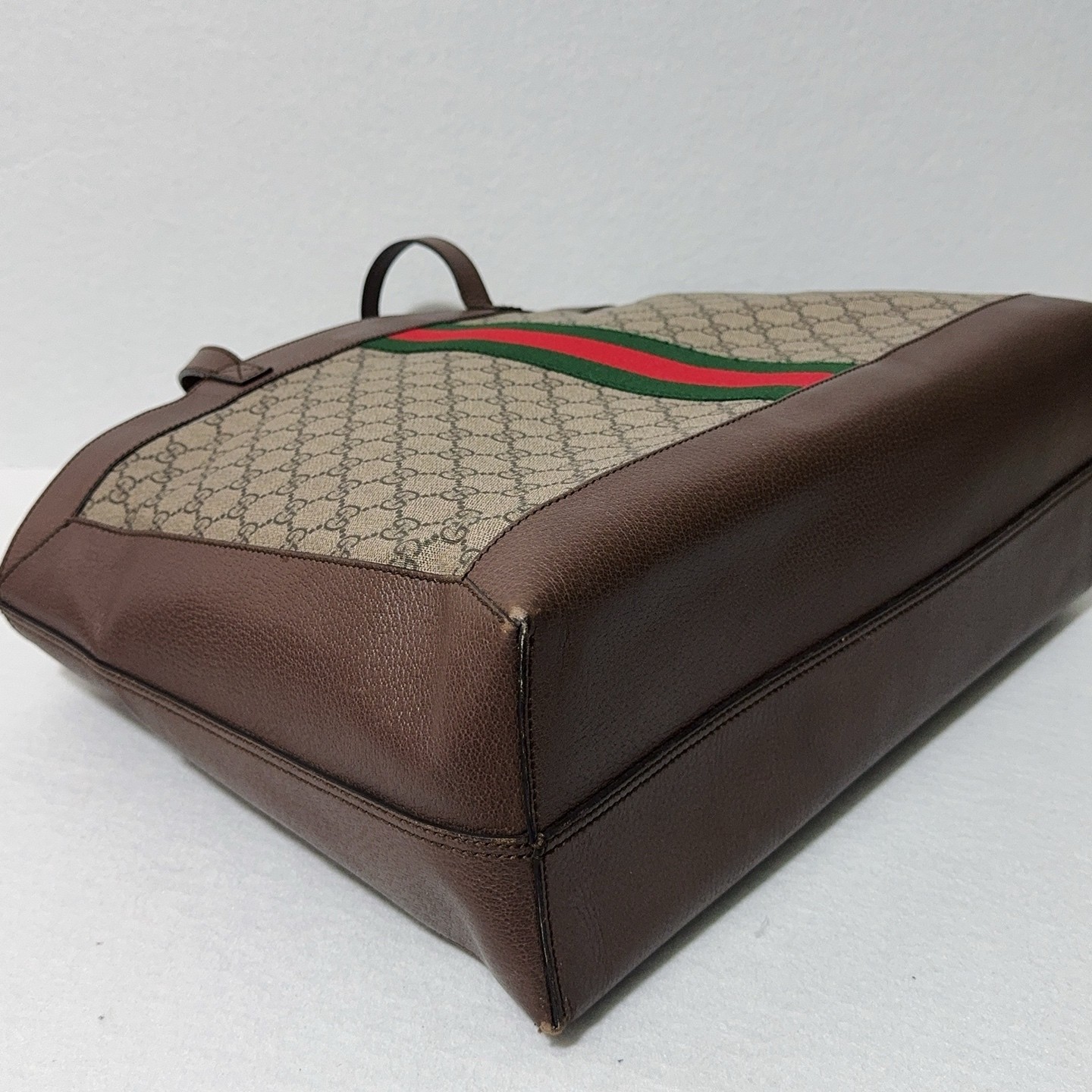 Gucci GG Supreme Monogram Web Ophidia Tote Brown