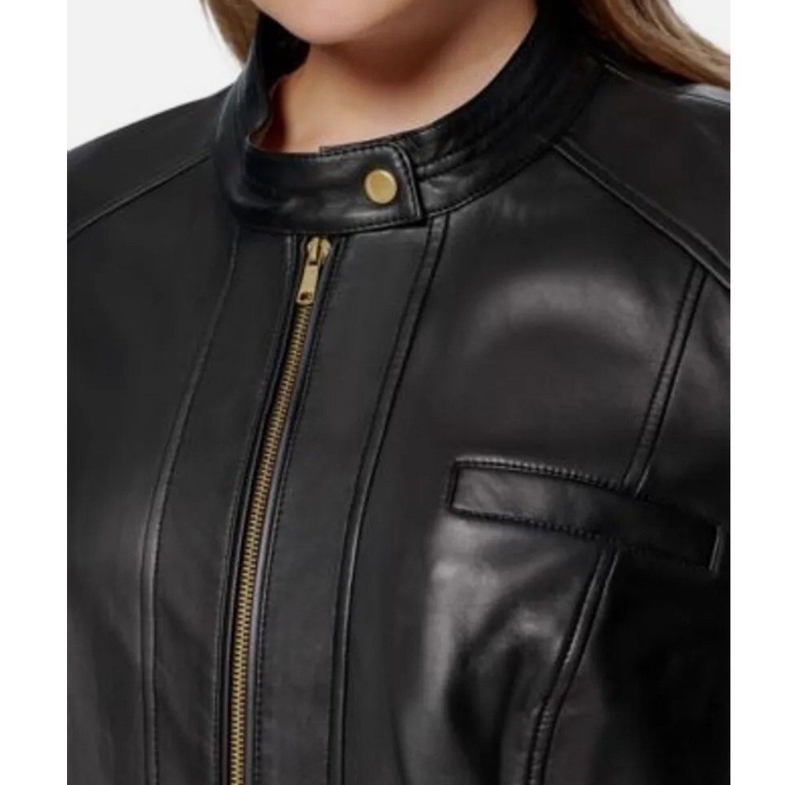 COLE HAAN Women’s Plus Stand-Collar Lambskin Leather Moto Sz 3x Sz 22w/24w NWT