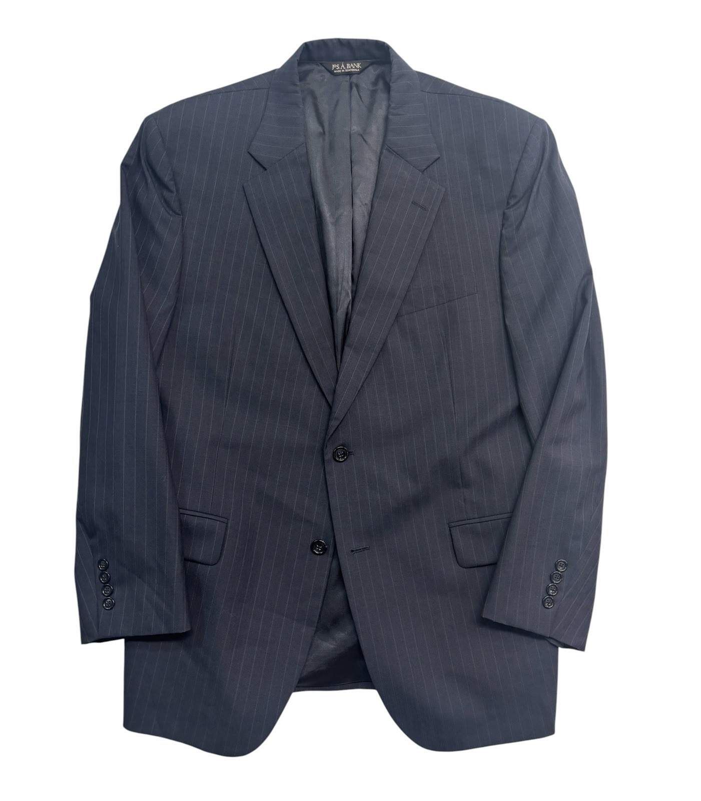 Jos A Bank 42R 36×31 Navy Blue Stripe 2pc Pant Suit Flat Front Wool Classic