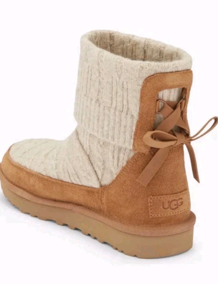 Women’s UGG Classic Mini Cabelle Chestnut Suede/Knit Boot Sz 8.0 UntouchedNewBox