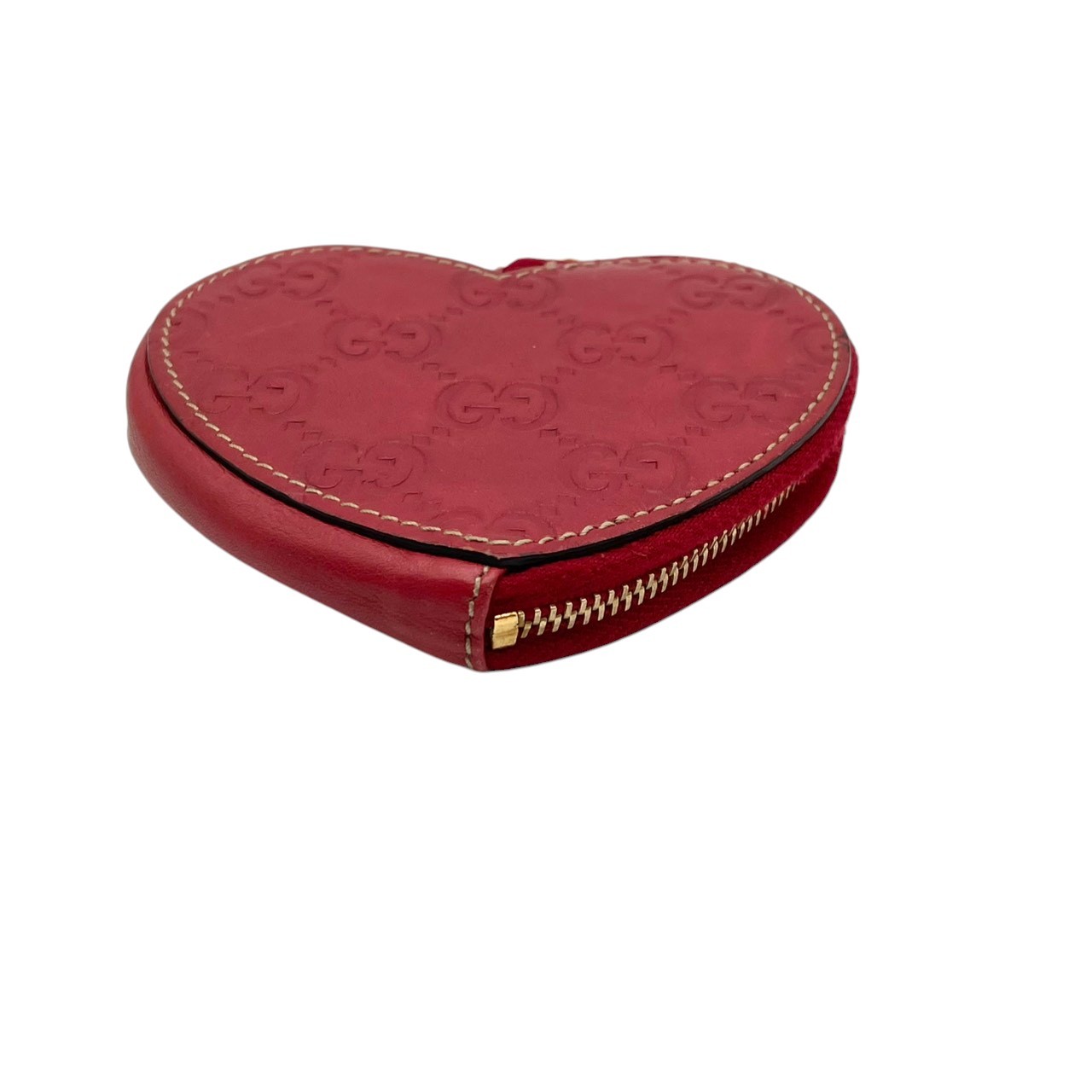 Authentic GUCCI Lovely Heart Guccissima Leather Coin Case Red Compact Purse
