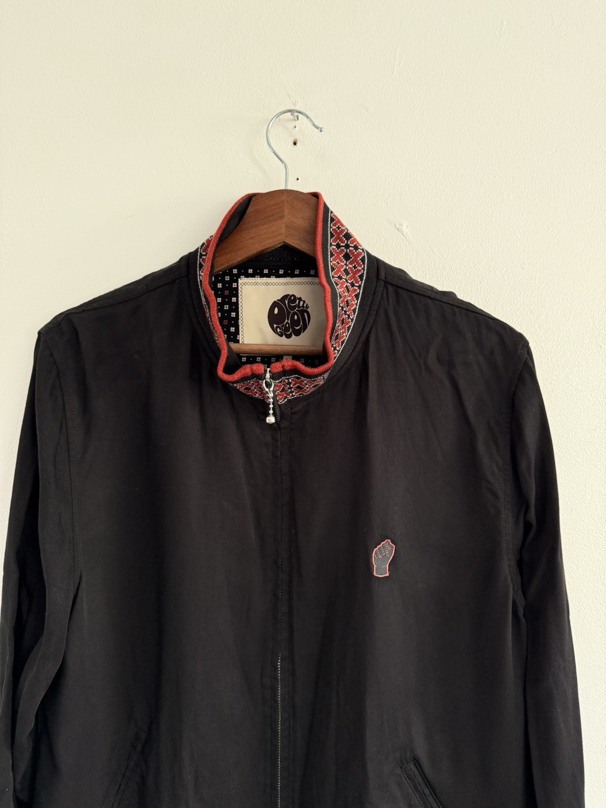 Pretty Green Jacket Mens Large Black Zip Up Lyocell