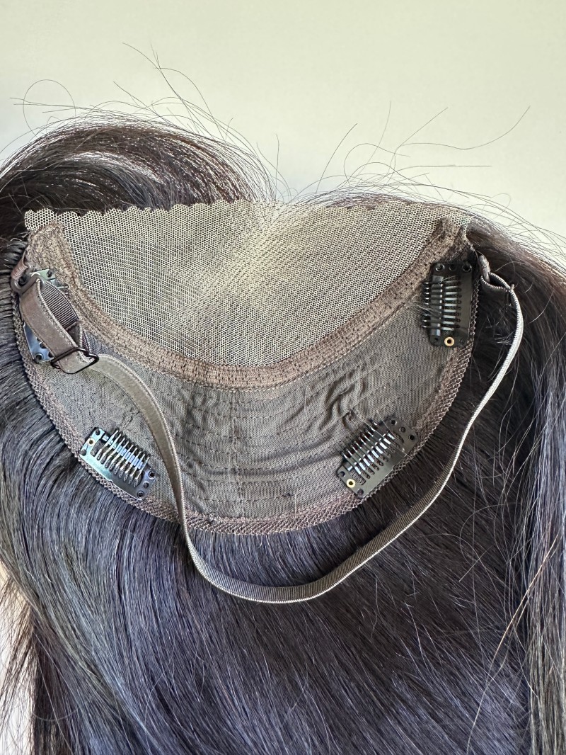 5.5″X6.3″ Transpanent Lace Front Cap 100% Human Hair Topper with Band 12″~18″