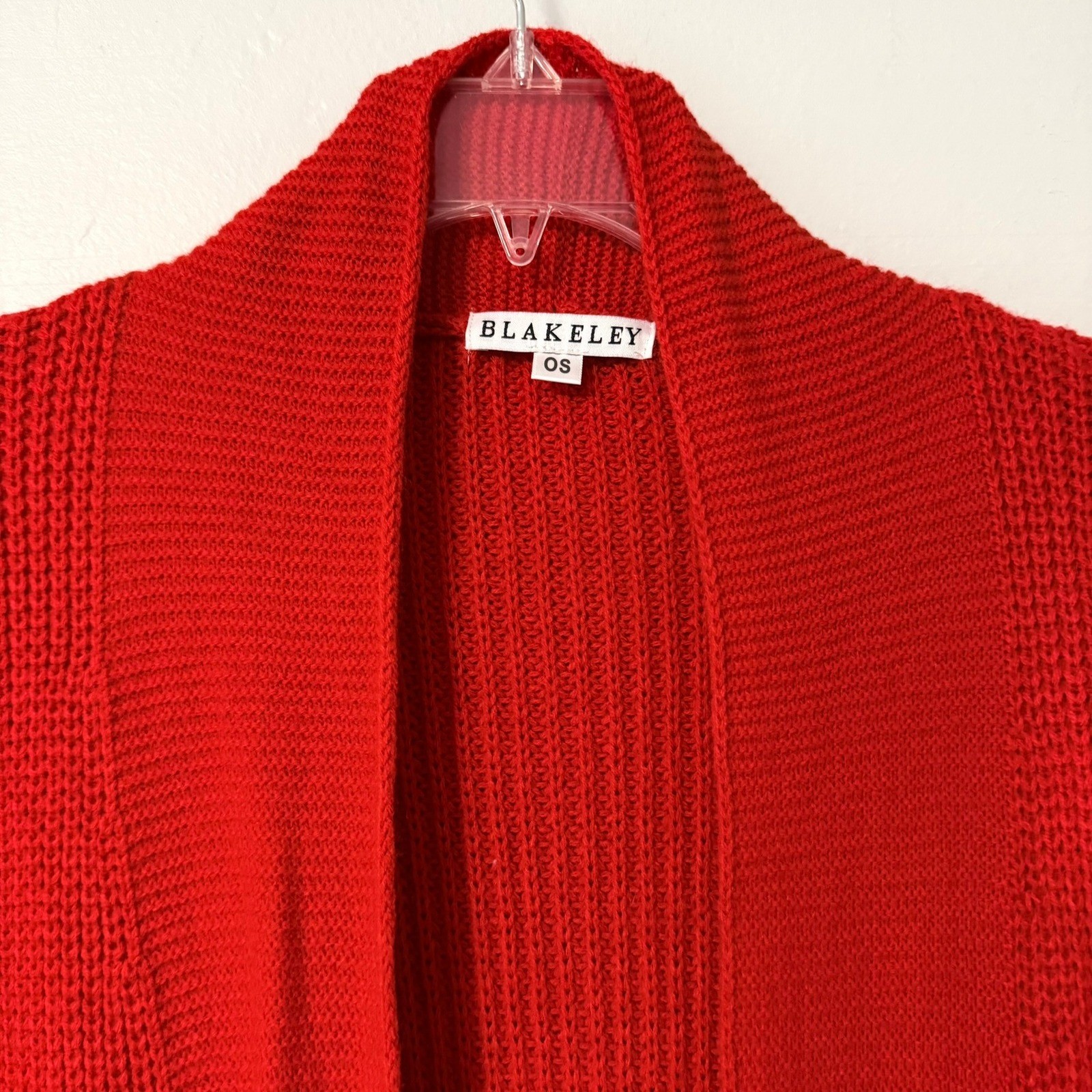 Blakeley Red Crochet Granny Square Sleeve Open Front Cardigan Sweater OS Womens