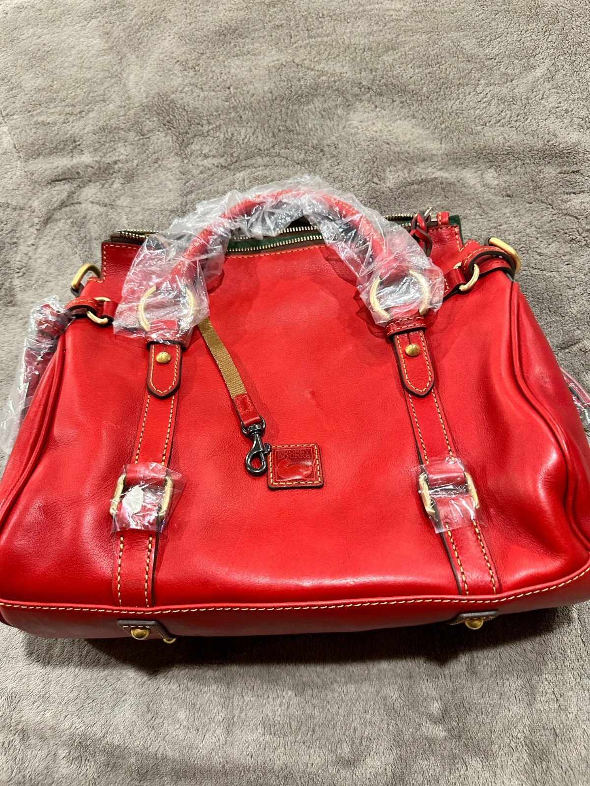 Dooney & Bourke Red Florentine Leather Bristol Satchel Purse with Tassel NWT