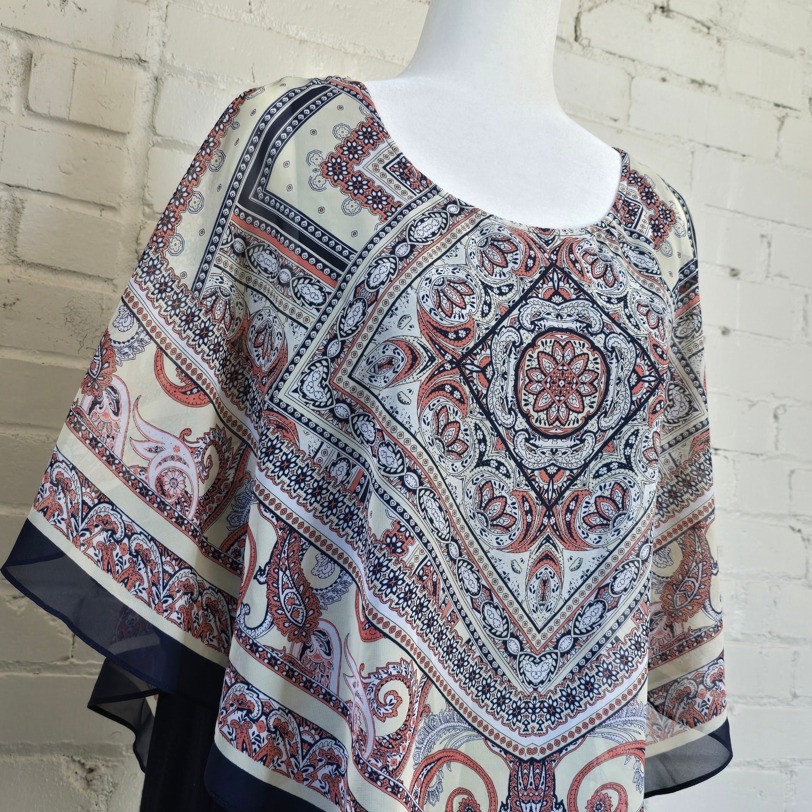 APT 9 XL Retro Vibe Paisley Poncho Top Layered Chiffon Tank Blouse Boho Festival