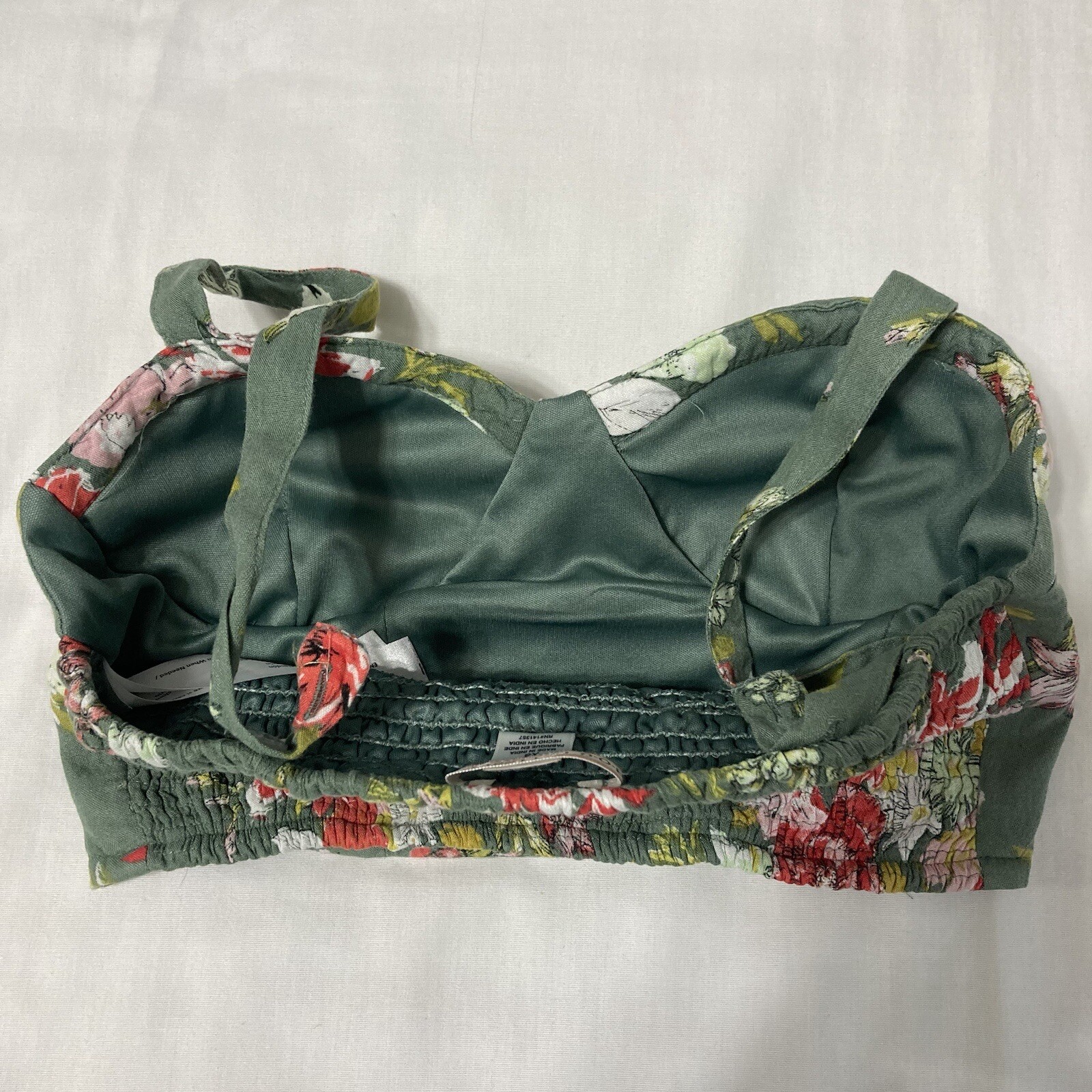 BOG Collective Sz XS Floral Bustier Crop Top Gathered Stretchy Adjustable Straps