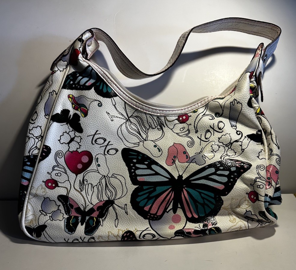 XOXO Butterfly Hobo Shoulder Bag Y2K Retro Print White Multi Purse