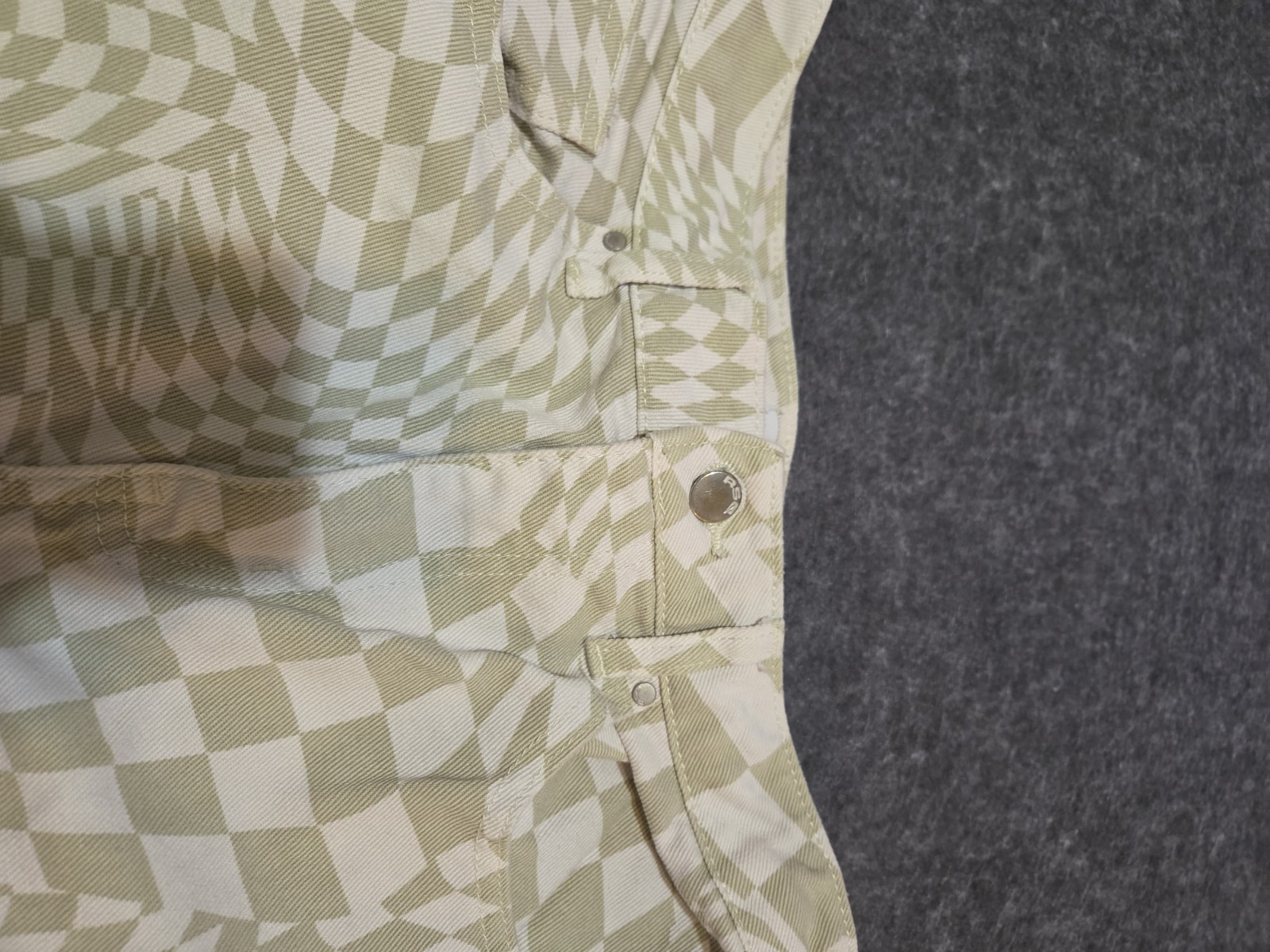 RSQ Women’s Green/White Check Light Wash 100% Cotton High Rise Wide Leg Jeans 29