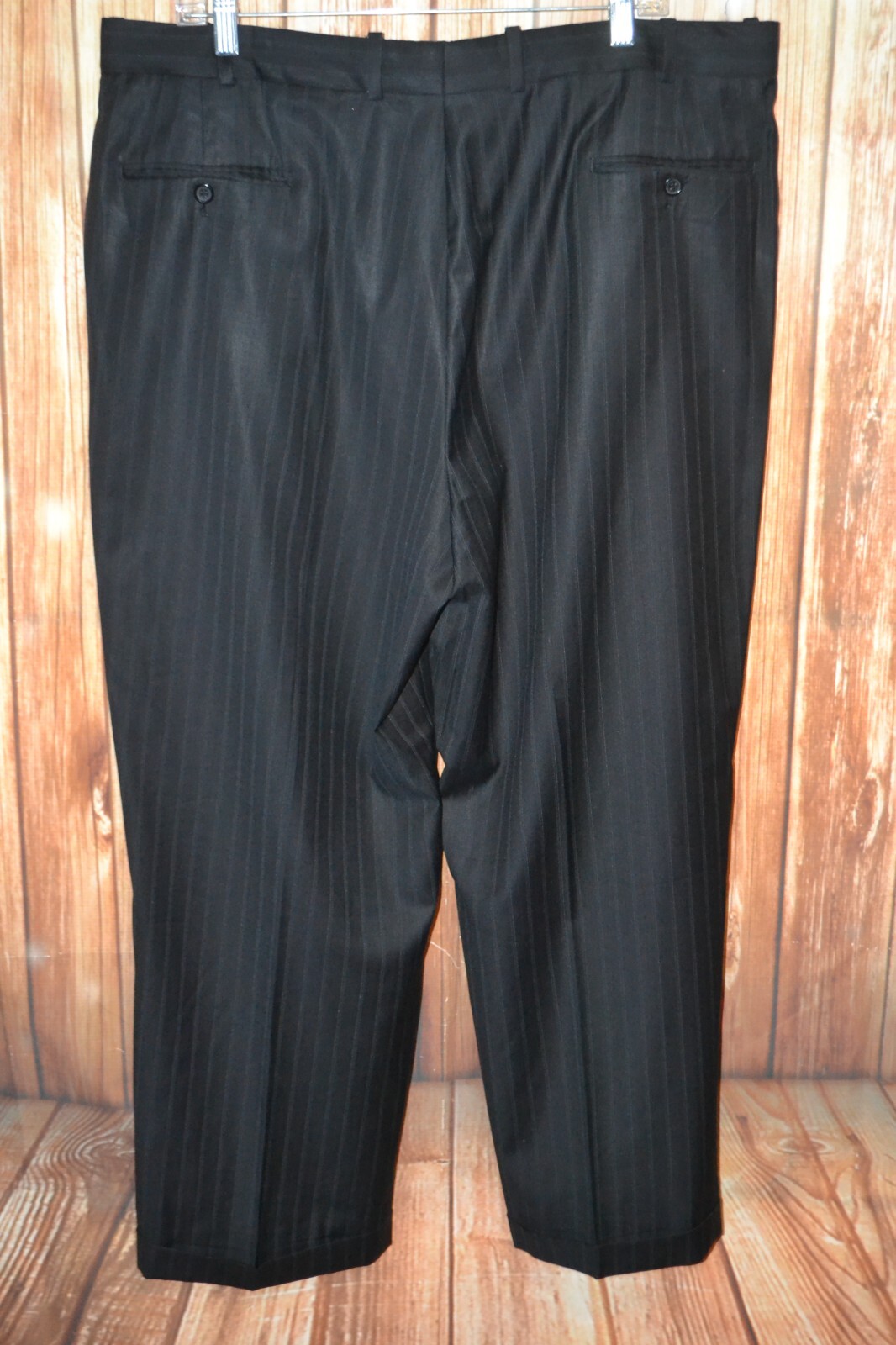 Lineage Men Black Super 120 Wool Stripe 3 Front Button Suit Sz 48R Wst 40×28