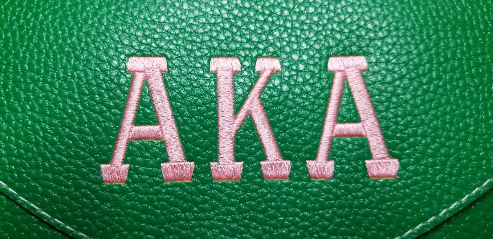Alpha Kappa Alpha AKA Green Pebbled Faux Leather Envelope Clutch w/ Gold Chain