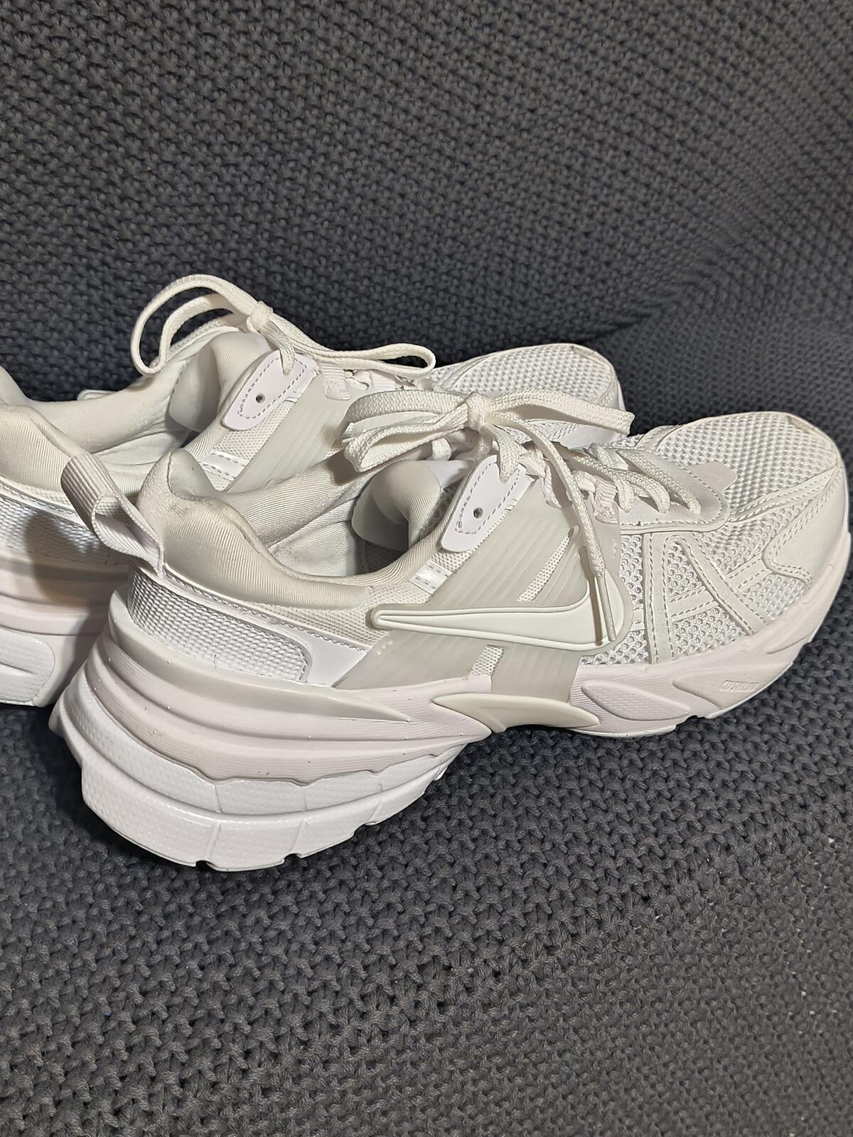 White Synthetic Leather and Mesh Athletic Sneakers