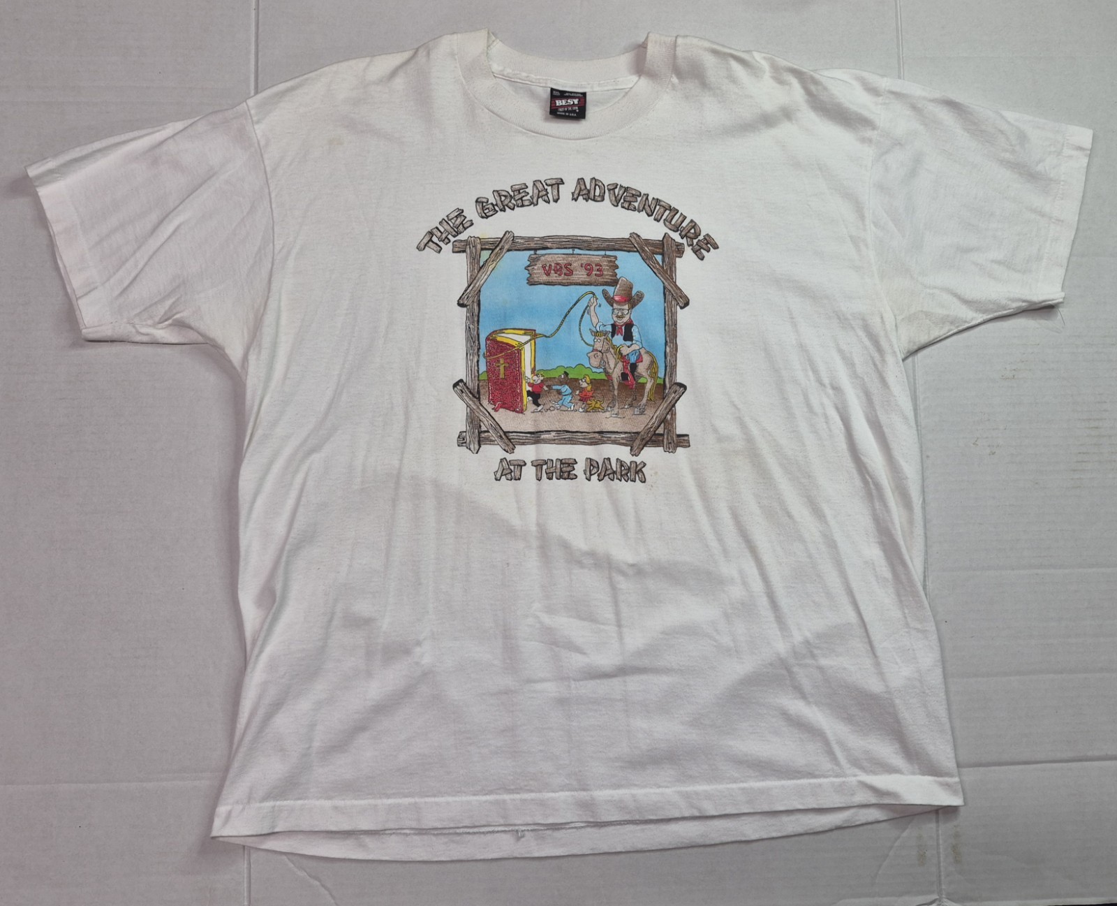 Vintage 90’s Jesus Tee Cowboy Vacation Bible School White Shirt Size XXL USA