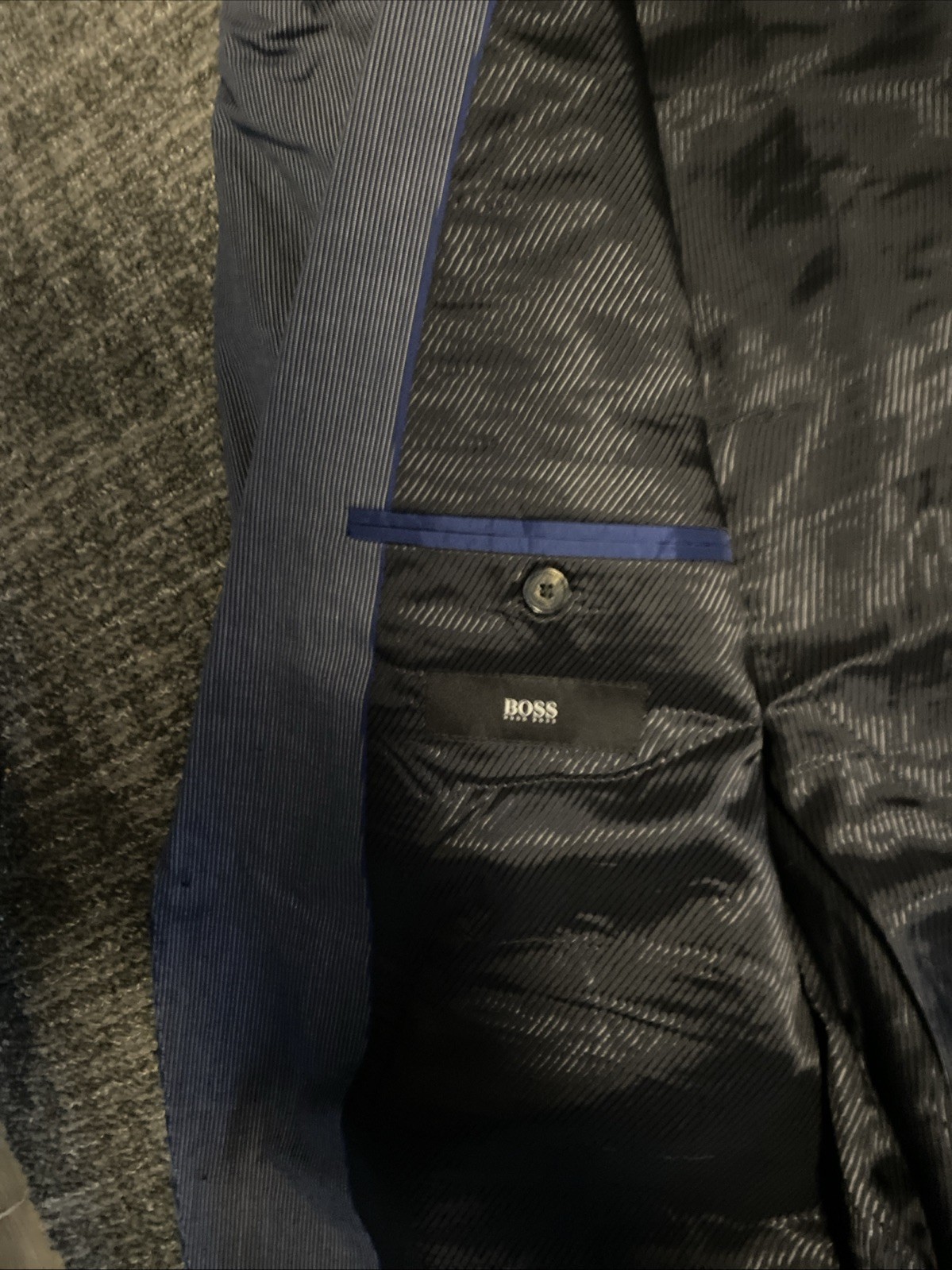 Boss Men’s Stretch Seersucker Blazer Size 44L Dark Navy
