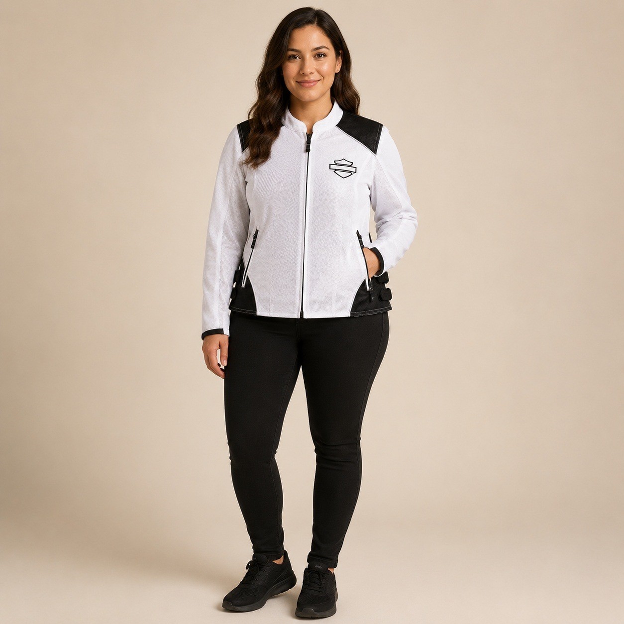 Harley Davidson Jacket Womens Medium White Black Mesh Riding Biker Embroidered
