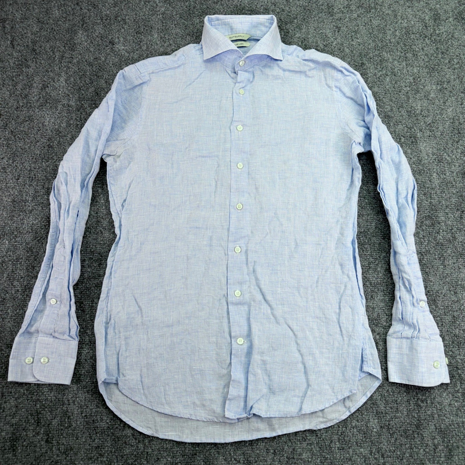 SuitSupply Shirt Mens Size 15 Check 100% Pure Linen Cotonificio Albini Button Up