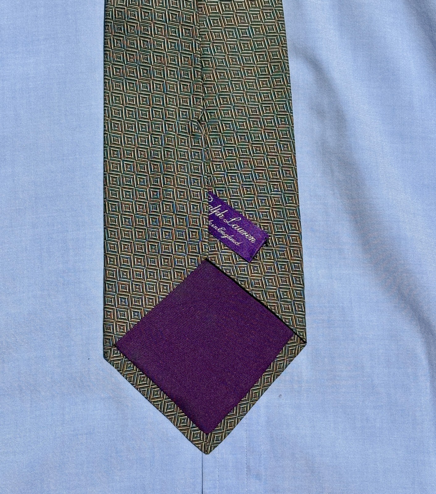 Ralph Lauren Purple Label Silver Diamond-Patterned Silk Tie – England – $235.00
