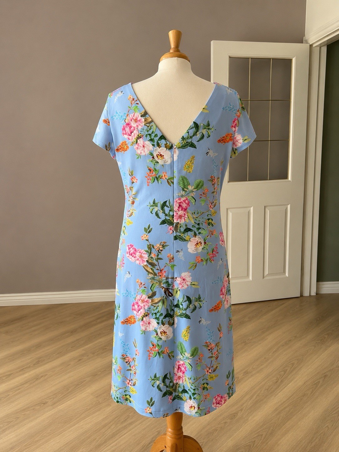 Apanage Pale Blue Short Sleeved Floral Summer Dress Size 14 BNWTO