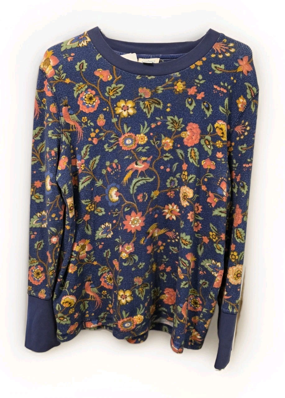 SUNDANCE Thermal Waffle Knit Long Sleeve Shirt Top Blue Cuff Details Sz XXL Euc