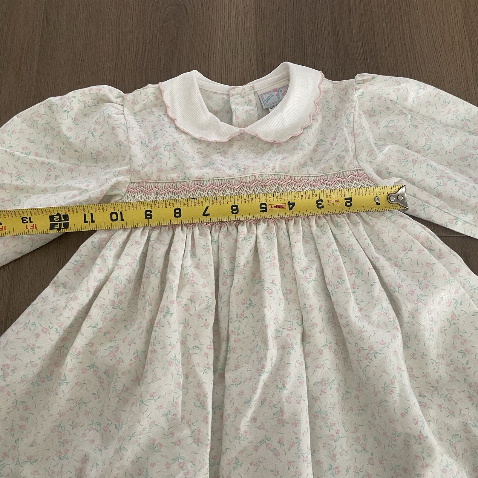 VTG)Petit Ami White Floral Pink Smocking Dress Baby Girl’s Size 18M