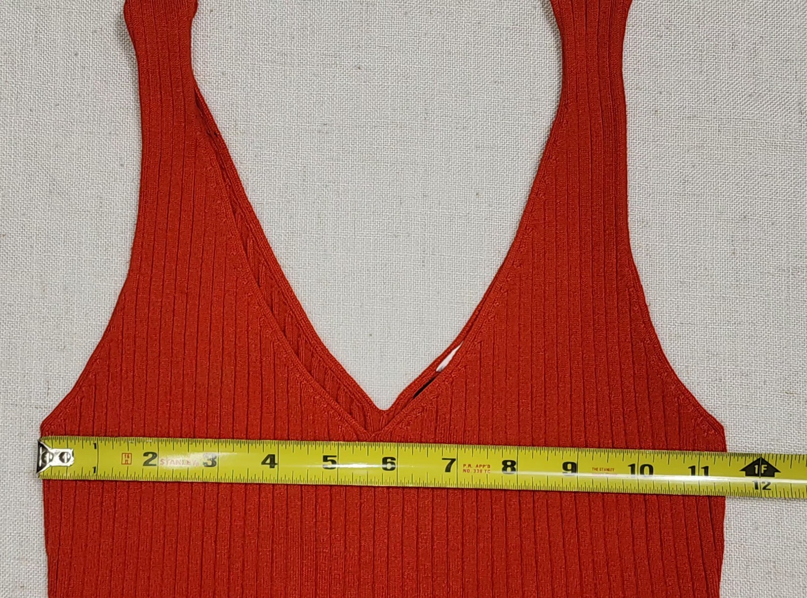 H&M Divided S Orange Coral Ribbed Knit Tank Top Deep V Neck Sleeveless Stretch