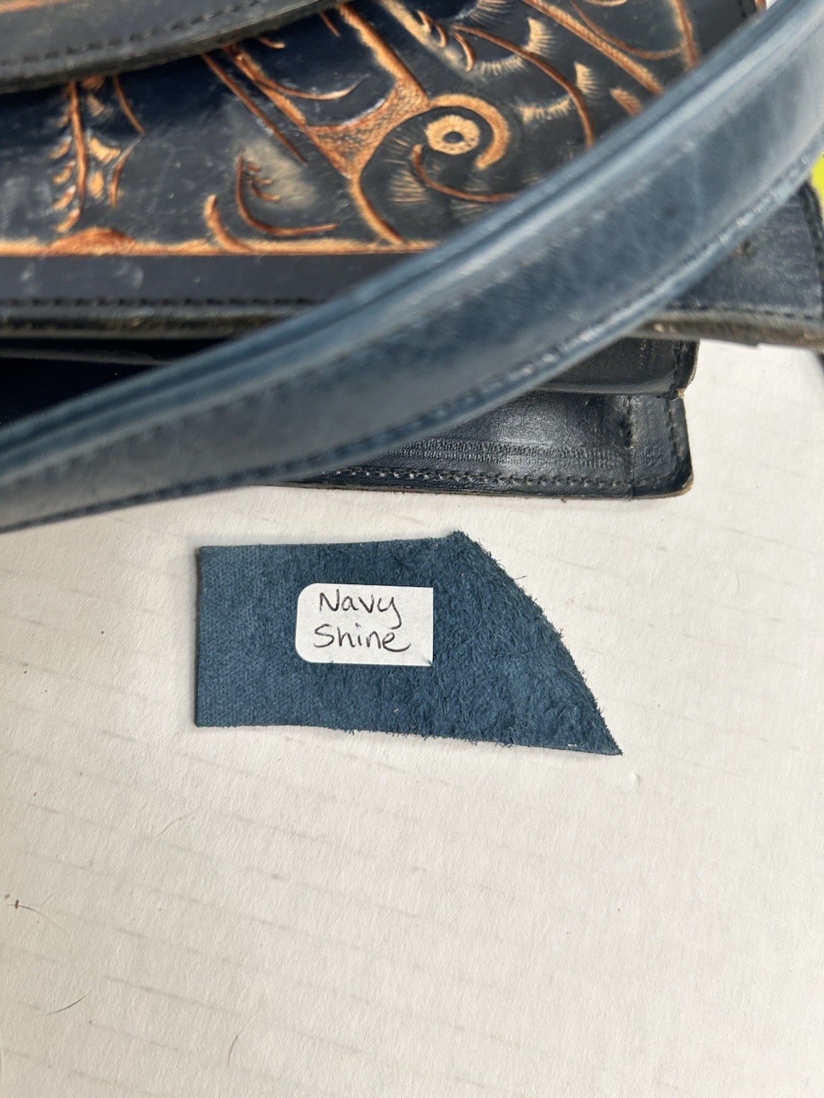 Navy Blue Hand Tooled Leather Purse Flowers Southwestern Bohemian Mautto Strap
