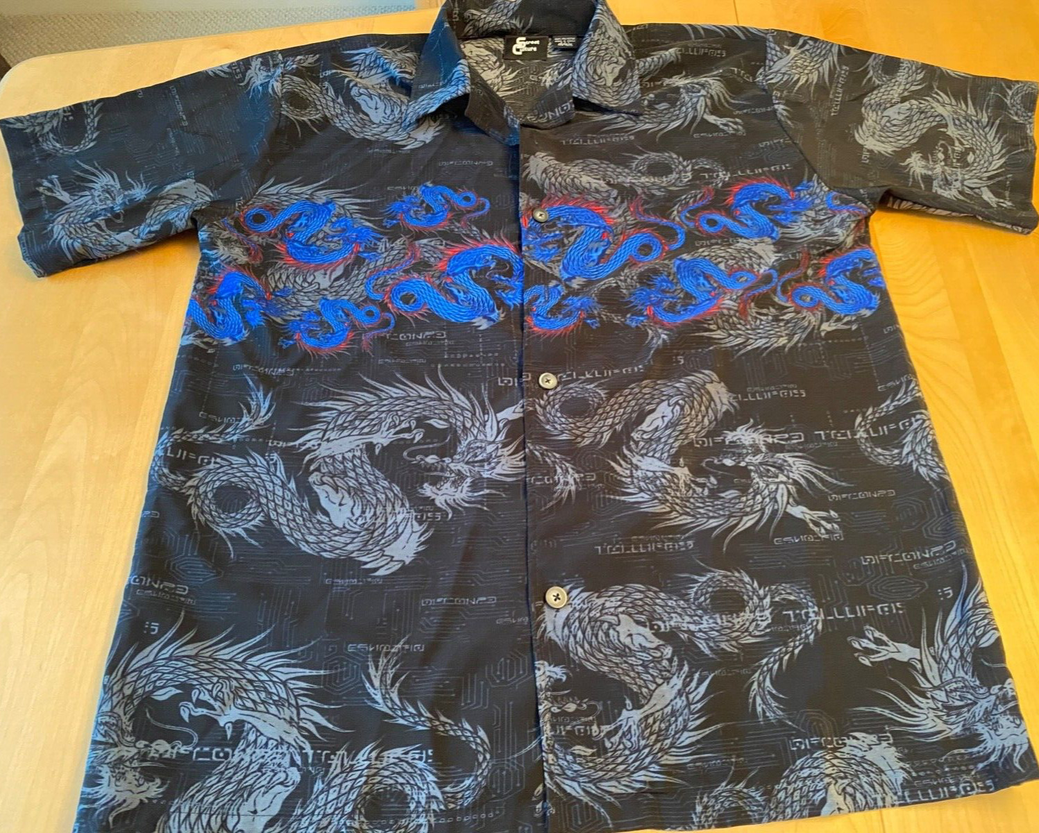VINTAGE STREET CULTURE KOREA MADE DRAGON ALL OVER PRINT SS BUTTON UP SHIRT SZ M