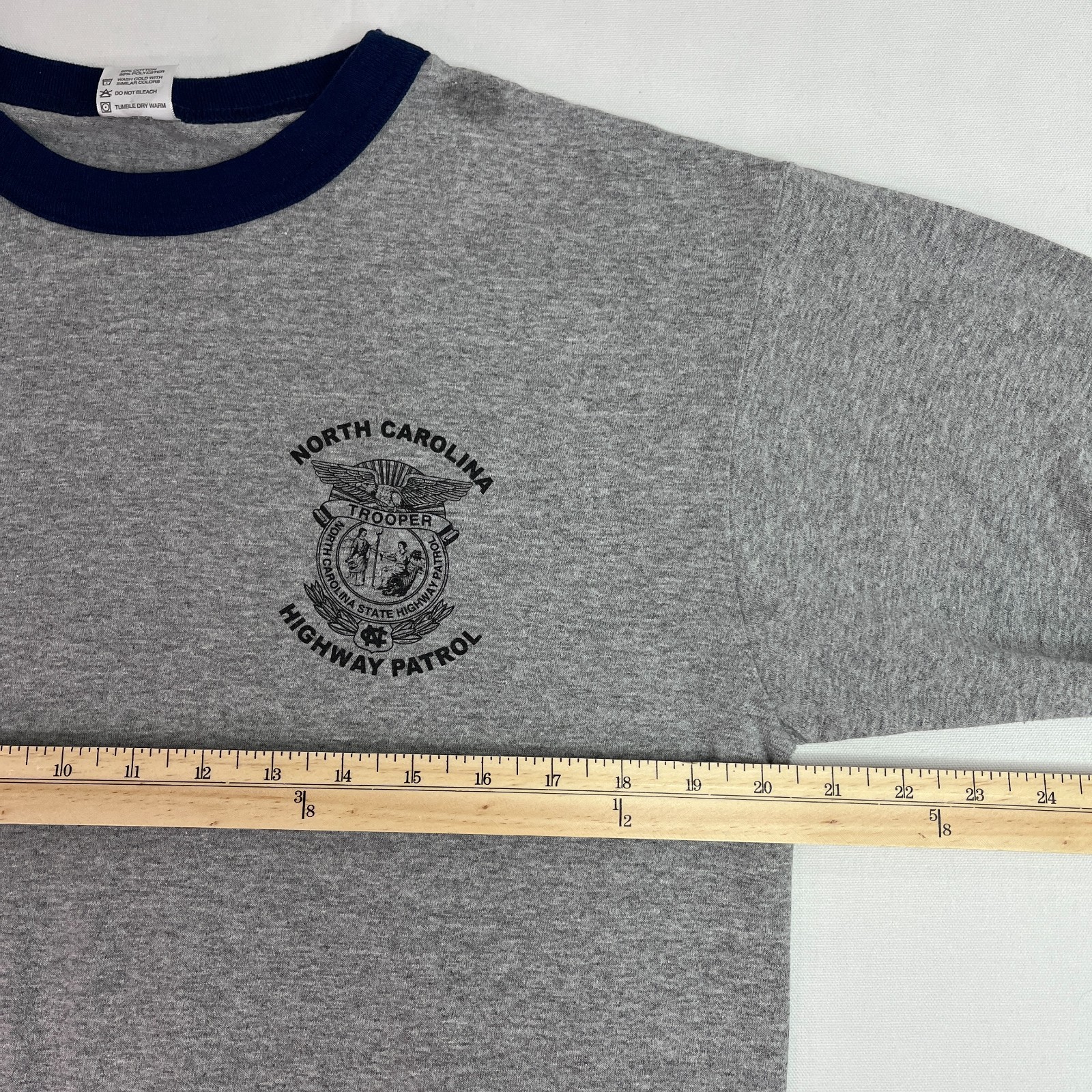 Augusta Sportswear Mens L Gray Ringer T Shirt NC Highway Patrol Graphic