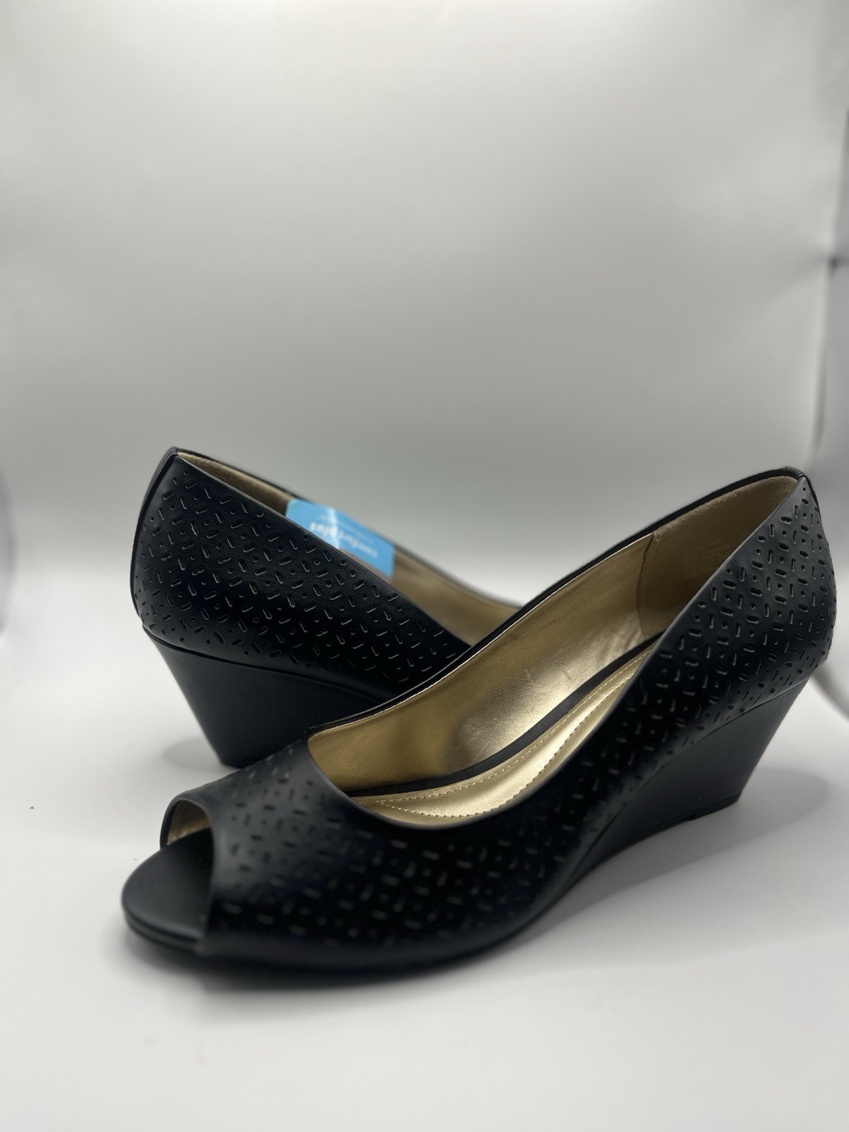 Comfort Plus by Predictions Black Peep Toe Wedge Pumps Cushioned Women’s 8.5W