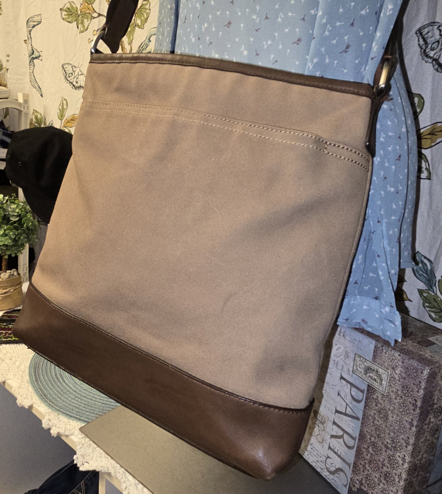 COACH KHAKI BROWN CAMDEN CANVAS ZIP TOP CROSSBODY (F70820) EXCELLENT CONDITION