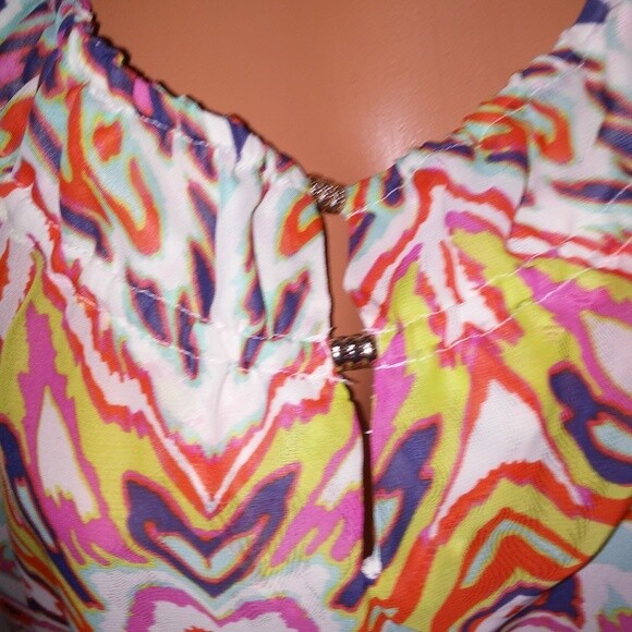 Sofia by Sofia Vergara Blouse Womens Colorful Slit Sleeve Sheer Drawstring