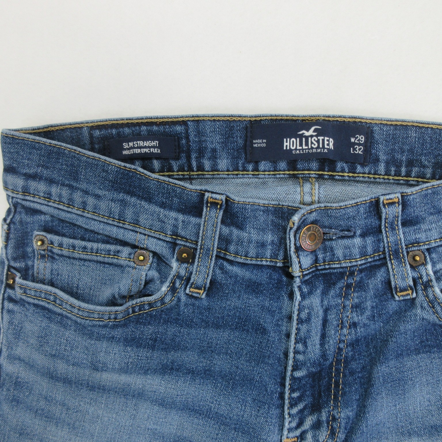 Hollister Men Jeans 29×32 Slim Straight Epic Flex Medium Wash Blue Stretch