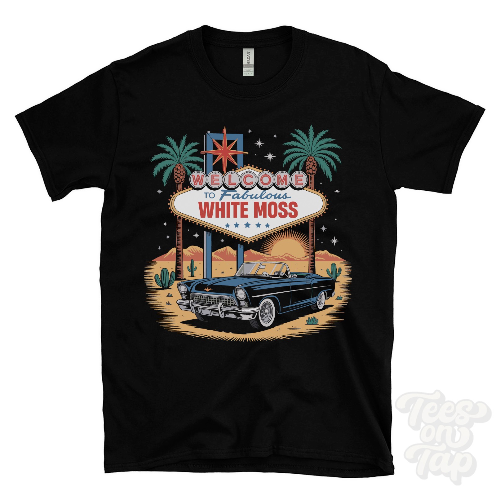 WHITE MOSS LAS VEGAS SIGN PARODY FUNNY T-SHIRT alsager kendal keswick cheshire